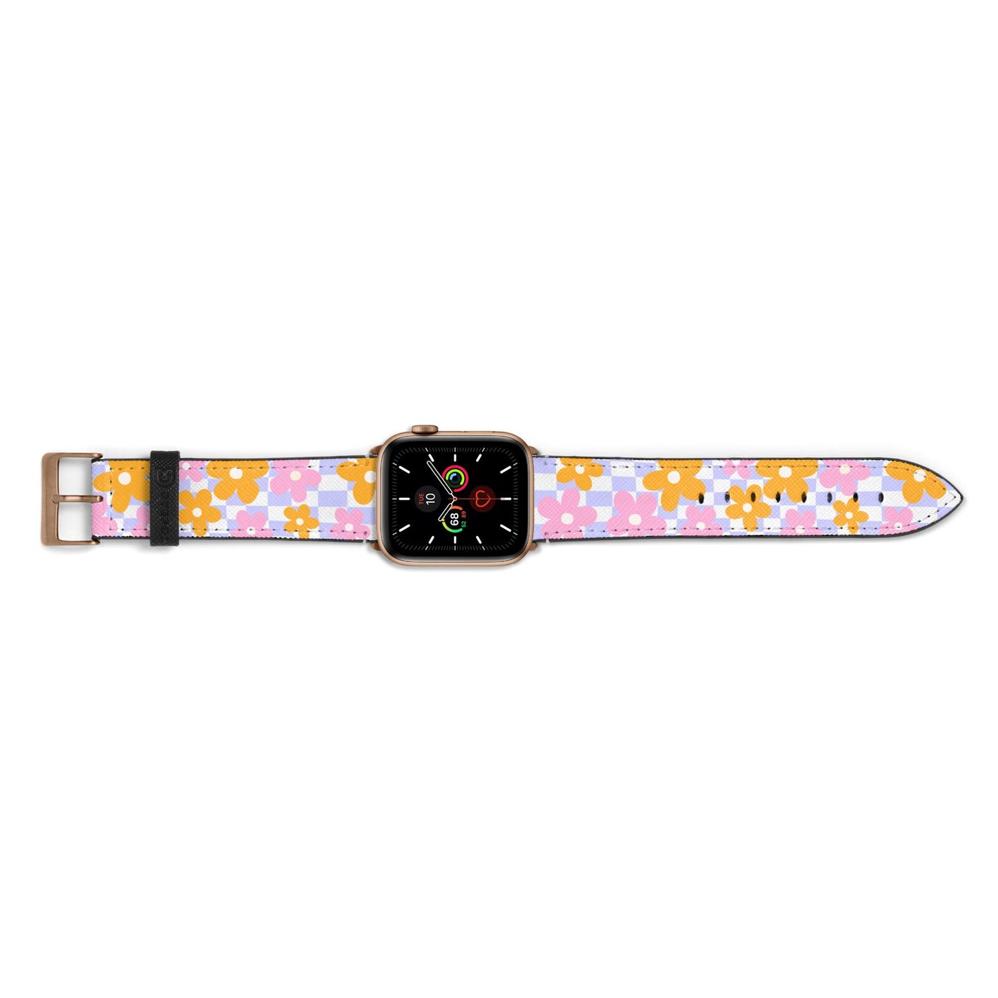 Retro Check Floral Apple Watch Strap Landscape Image Gold Hardware