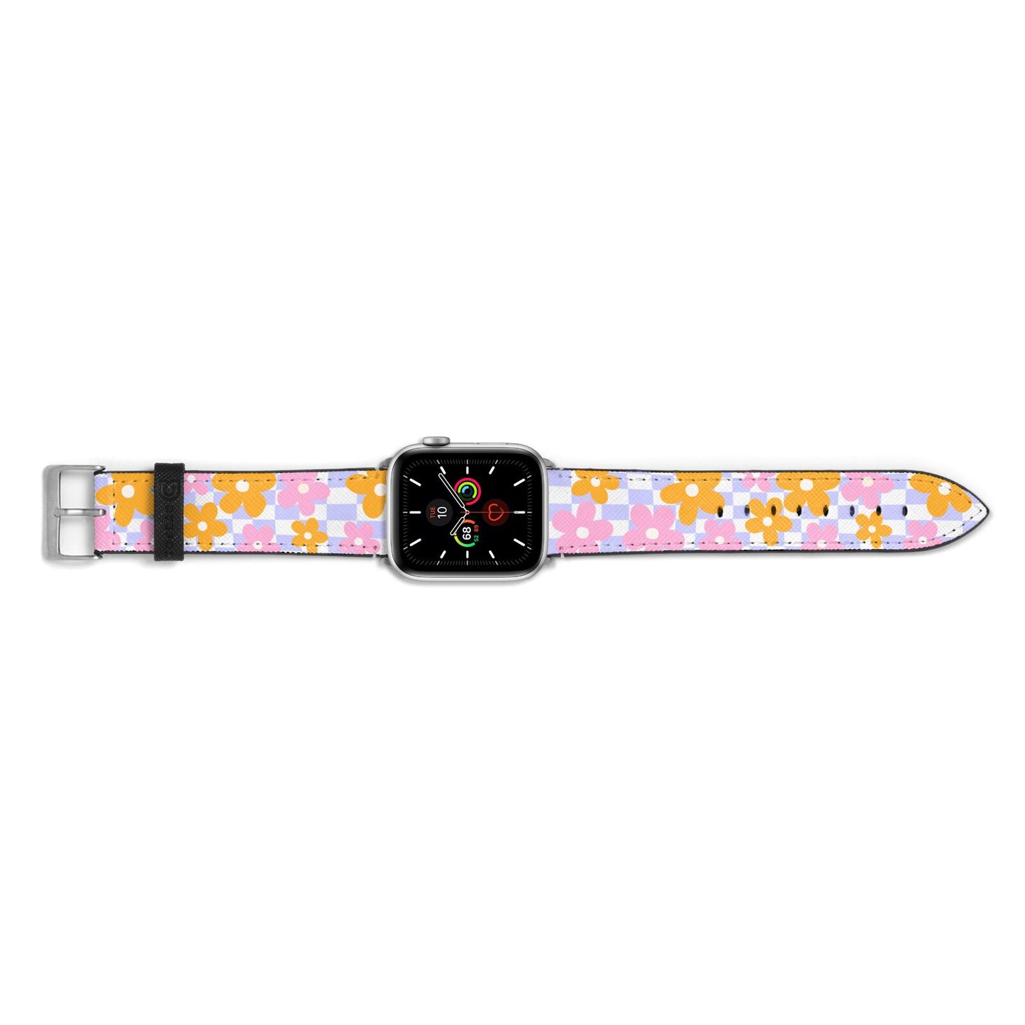 Retro Check Floral Apple Watch Strap Landscape Image Silver Hardware