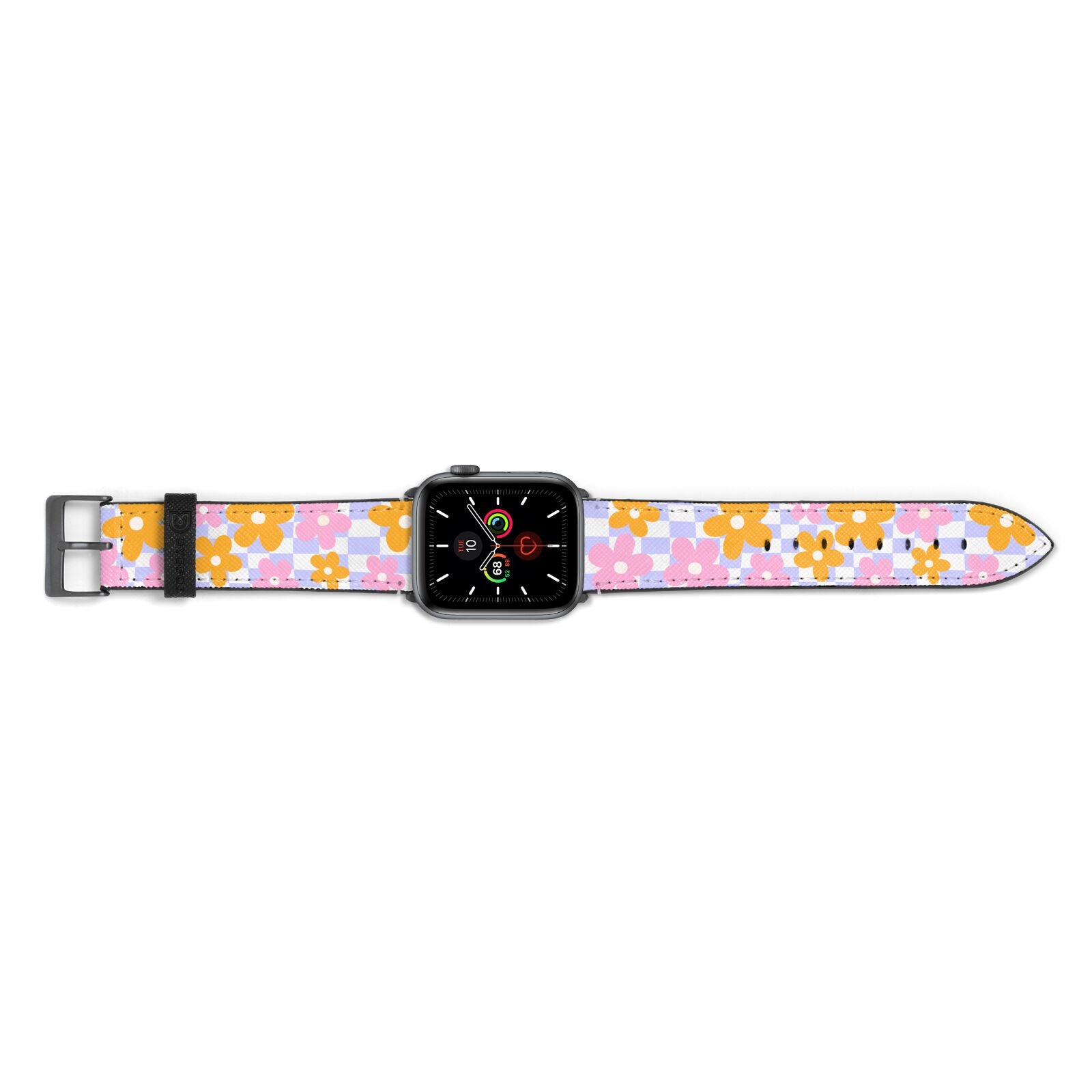 Retro Check Floral Apple Watch Strap Landscape Image Space Grey Hardware