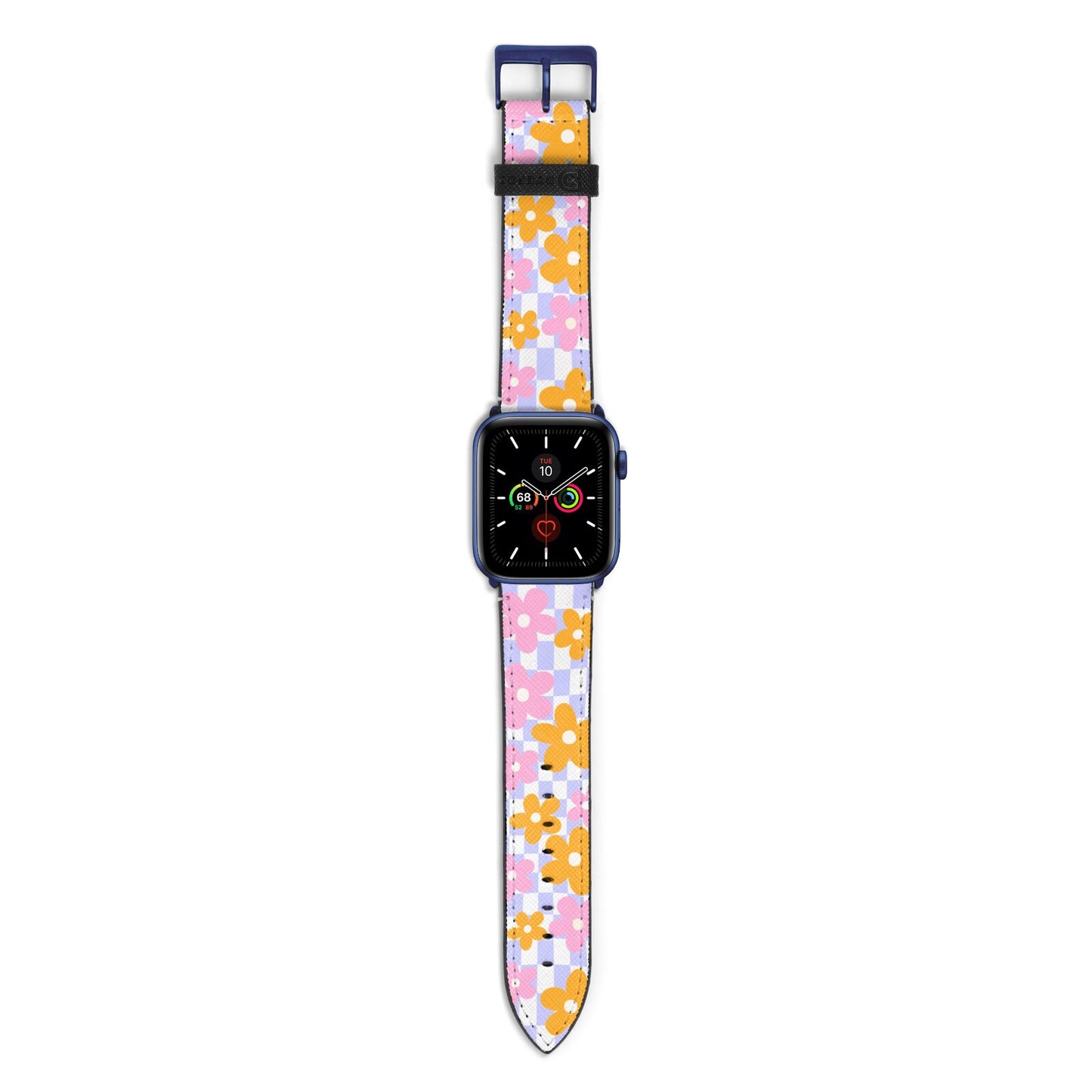 Retro Check Floral Apple Watch Strap with Blue Hardware