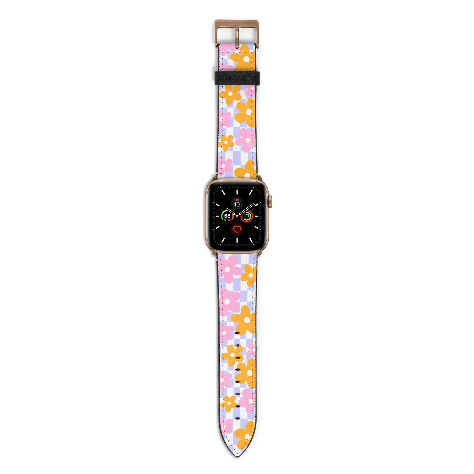 Retro Check Floral Apple Watch Strap with Gold Hardware