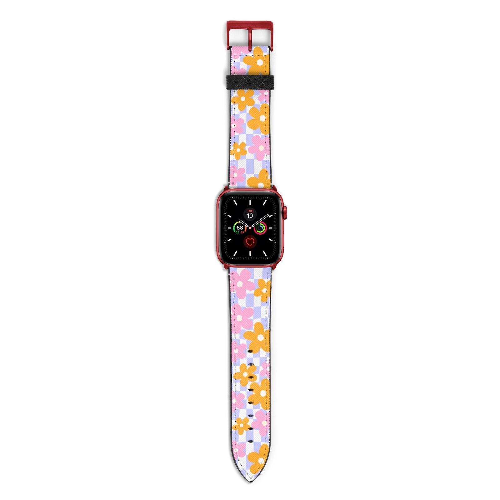 Retro Check Floral Apple Watch Strap with Red Hardware