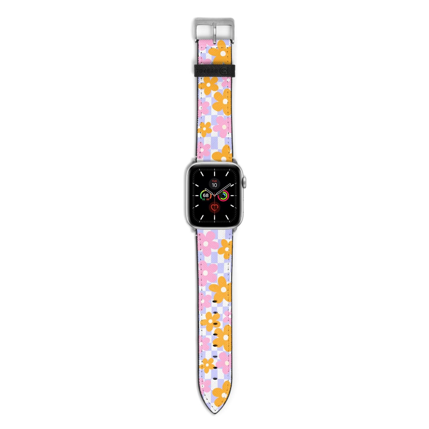 Retro Check Floral Apple Watch Strap with Silver Hardware