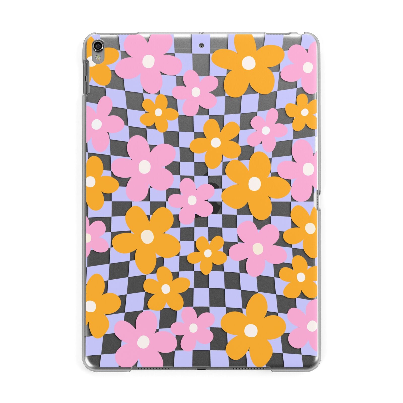 Retro Check Floral Apple iPad Grey Case