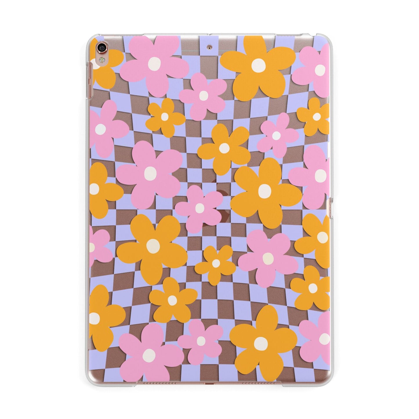 Retro Check Floral Apple iPad Rose Gold Case