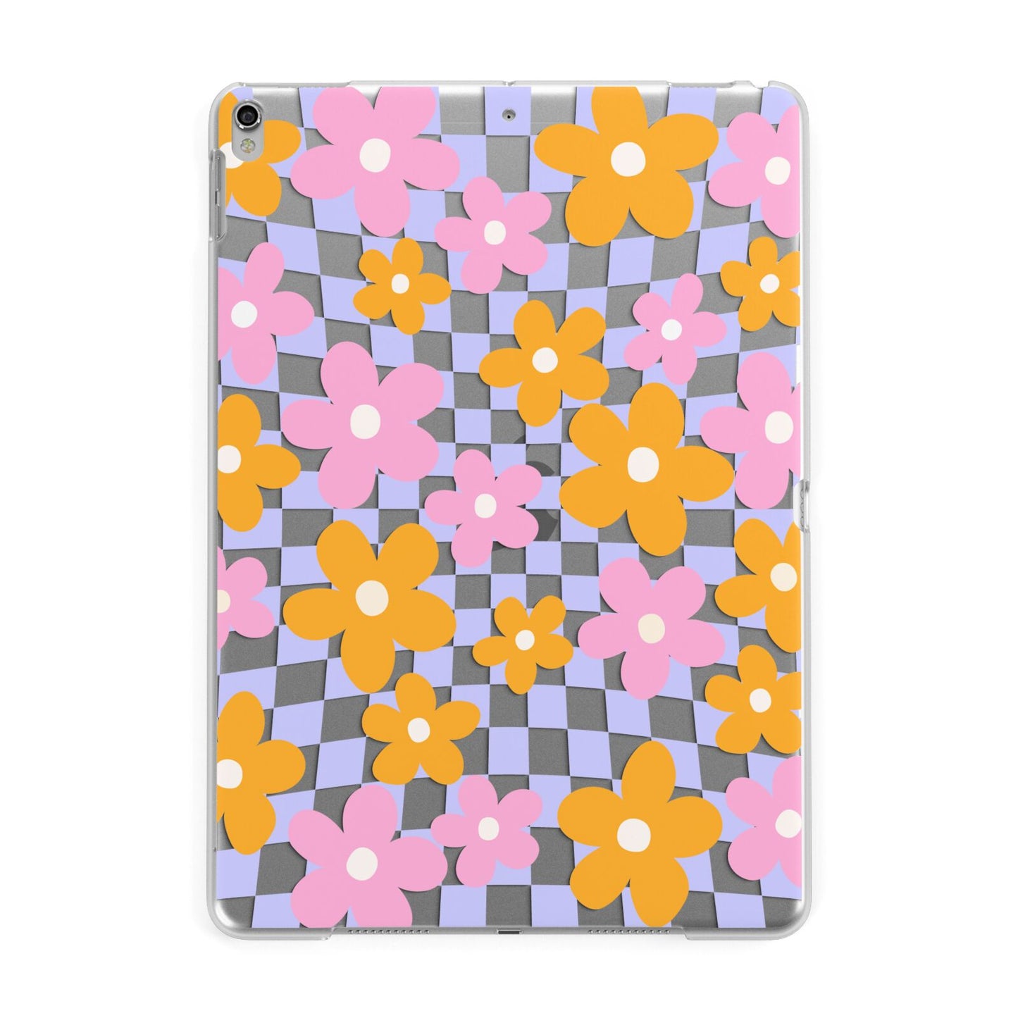 Retro Check Floral Apple iPad Silver Case