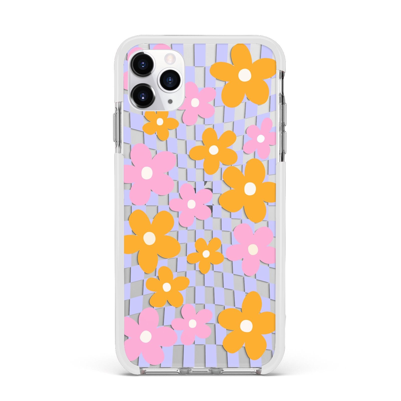 Retro Check Floral Apple iPhone 11 Pro Max in Silver with White Impact Case