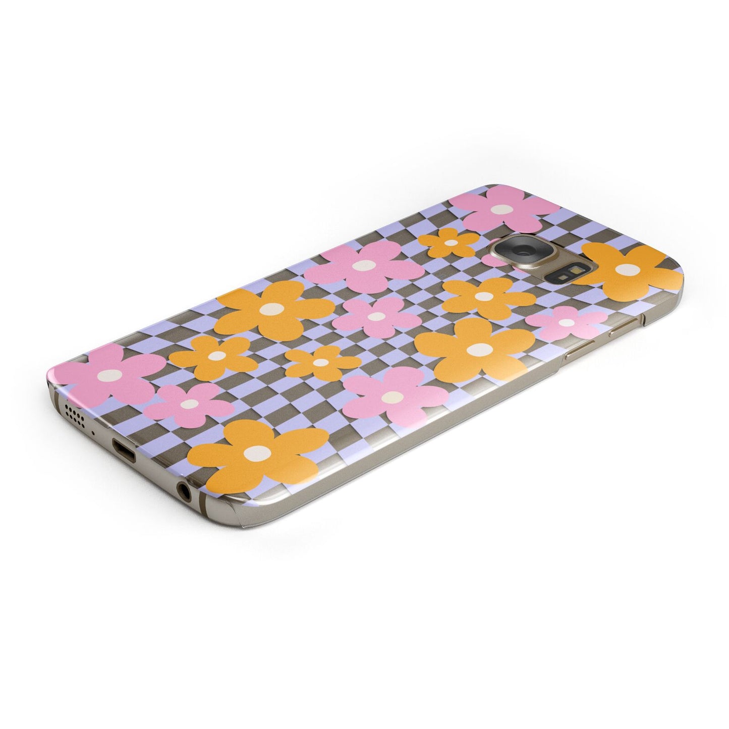 Retro Check Floral Protective Samsung Galaxy Case Angled Image