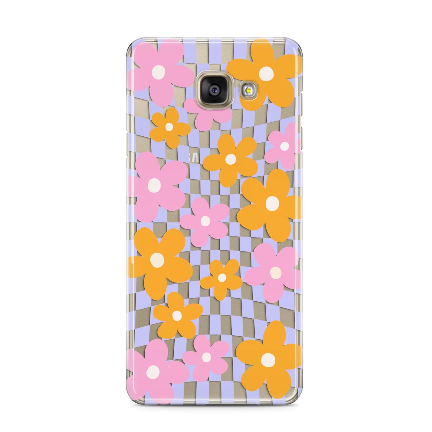 Retro Check Floral Samsung Galaxy A3 2016 Case on gold phone