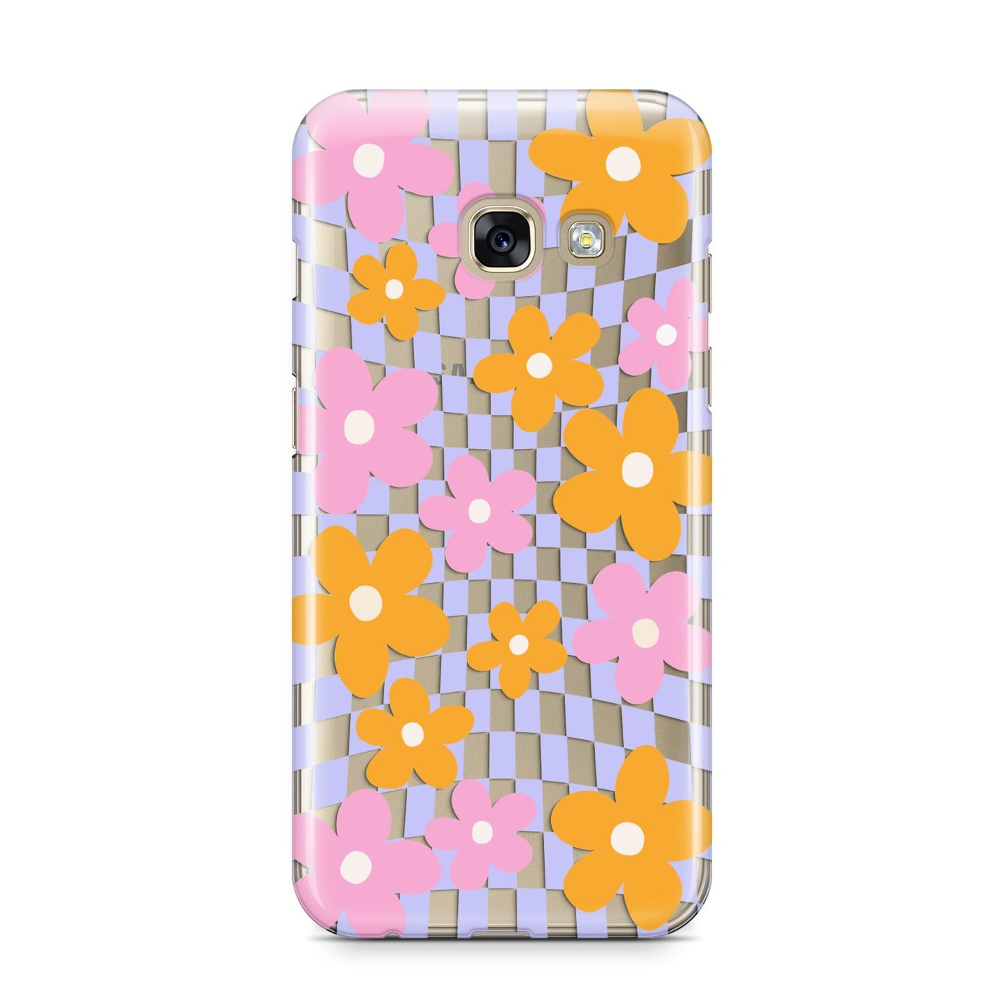 Retro Check Floral Samsung Galaxy A3 2017 Case on gold phone