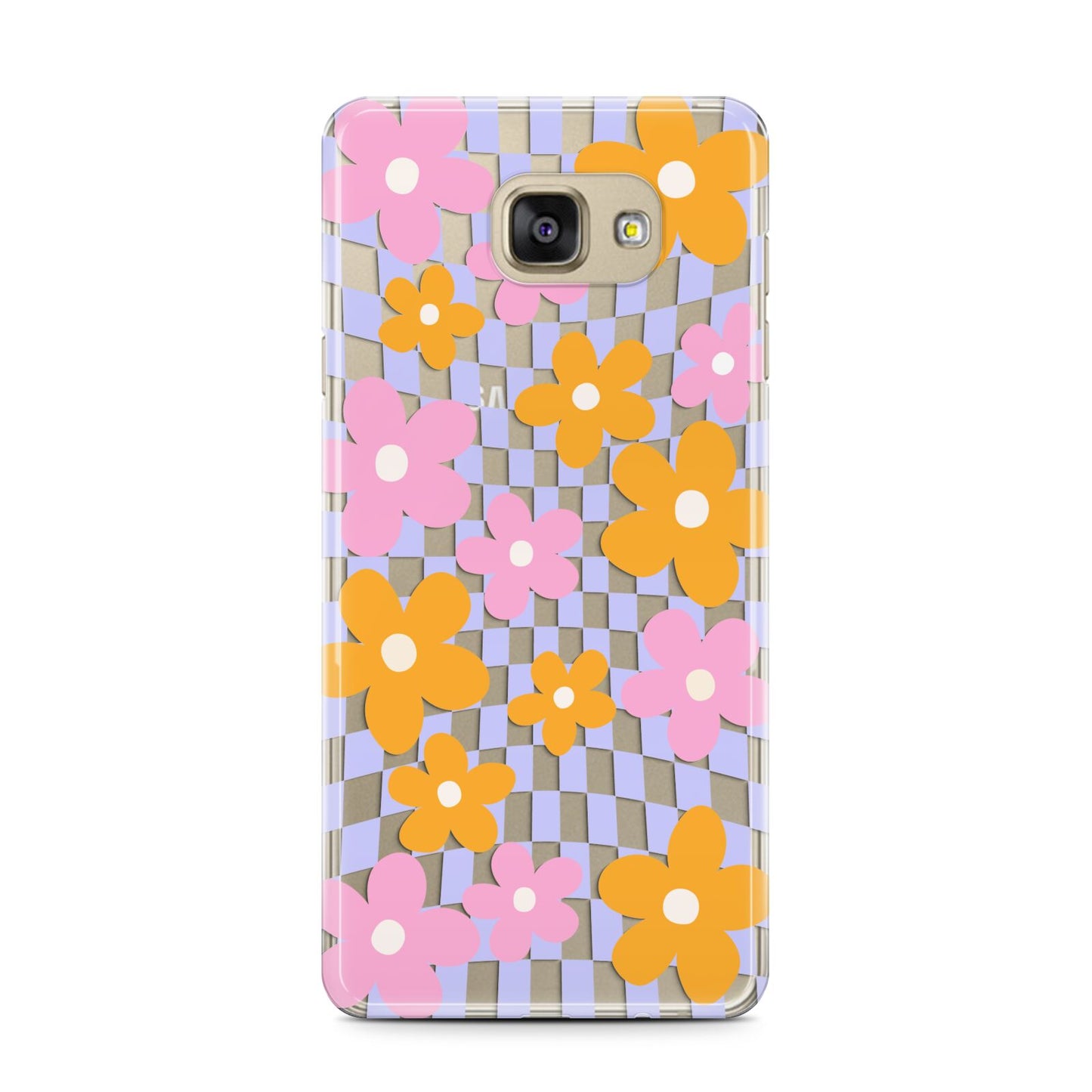 Retro Check Floral Samsung Galaxy A7 2016 Case on gold phone