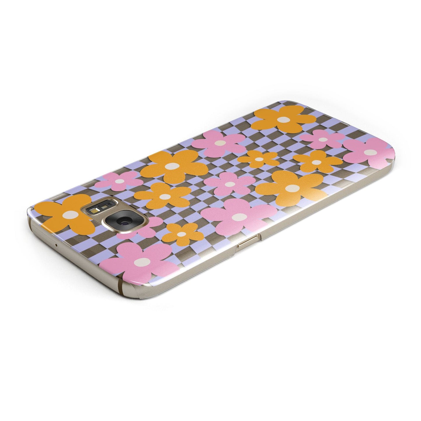 Retro Check Floral Samsung Galaxy Case Top Cutout