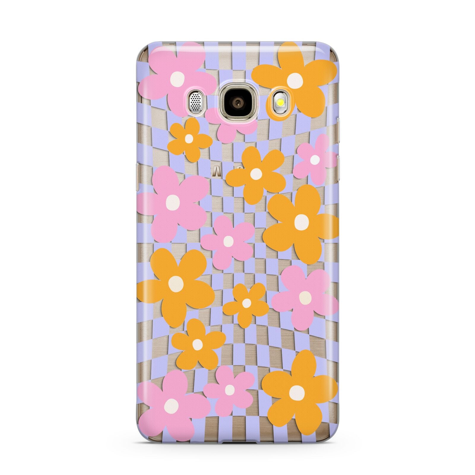 Retro Check Floral Samsung Galaxy J7 2016 Case on gold phone