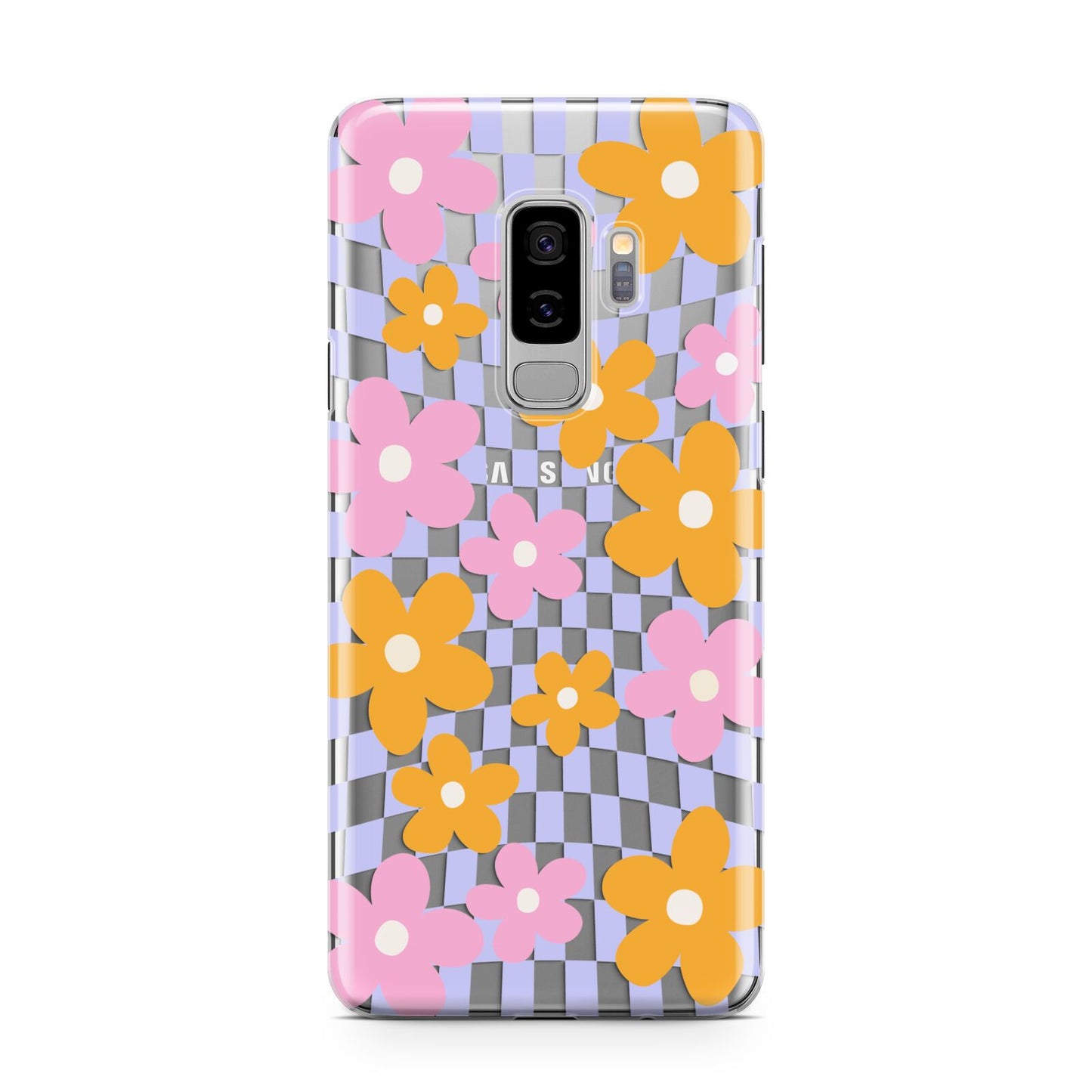 Retro Check Floral Samsung Galaxy S9 Plus Case on Silver phone