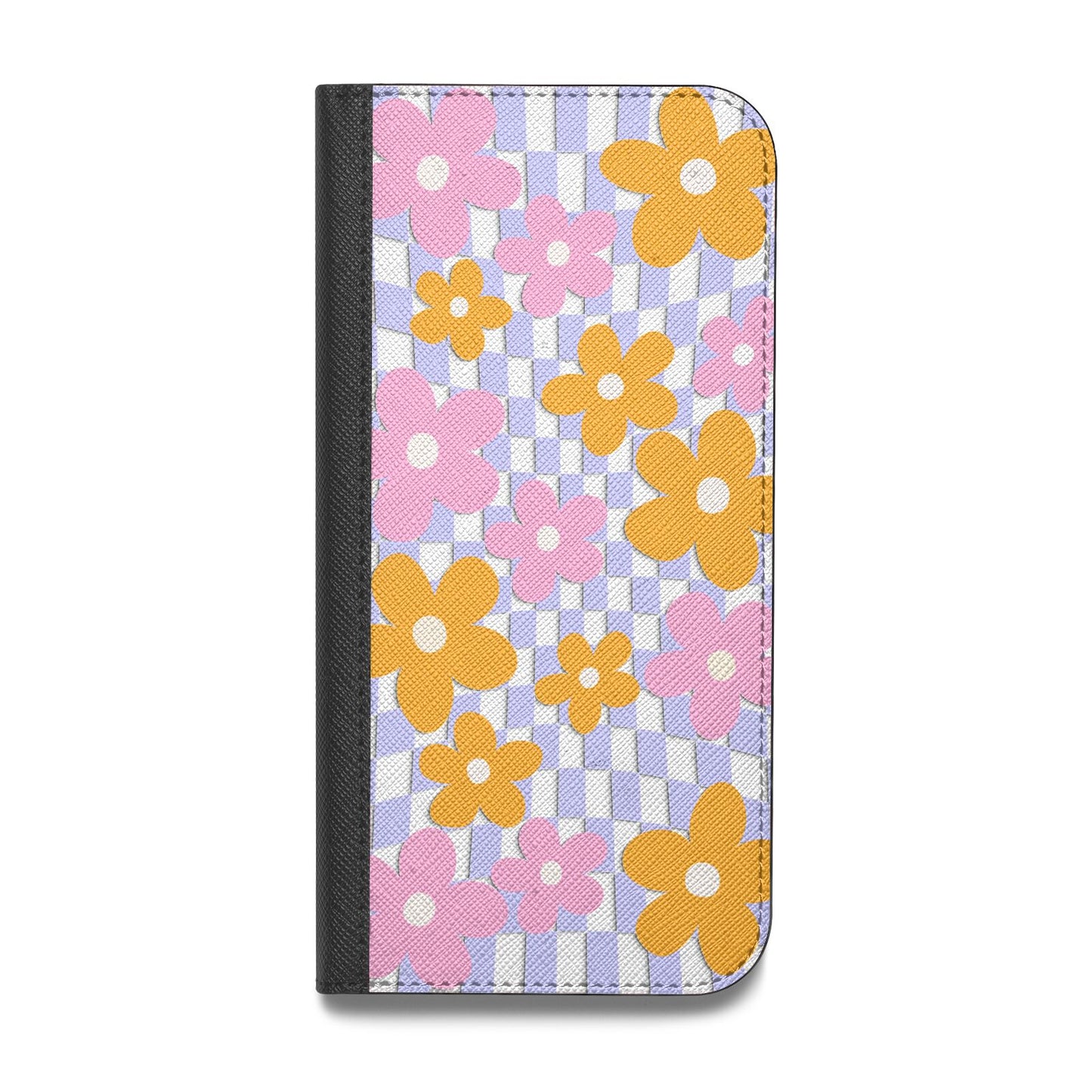 Retro Check Floral Vegan Leather Flip iPhone Case