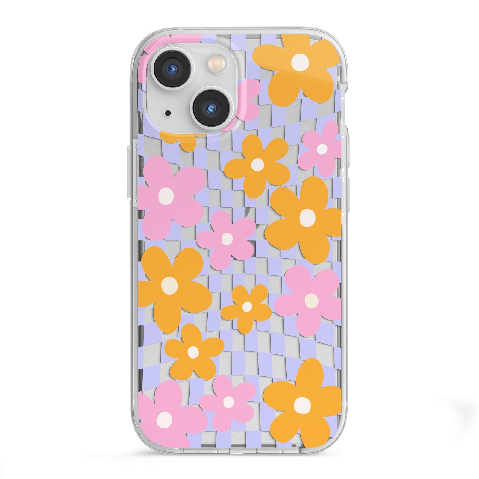 Retro Check Floral iPhone 13 Mini TPU Impact Case with White Edges