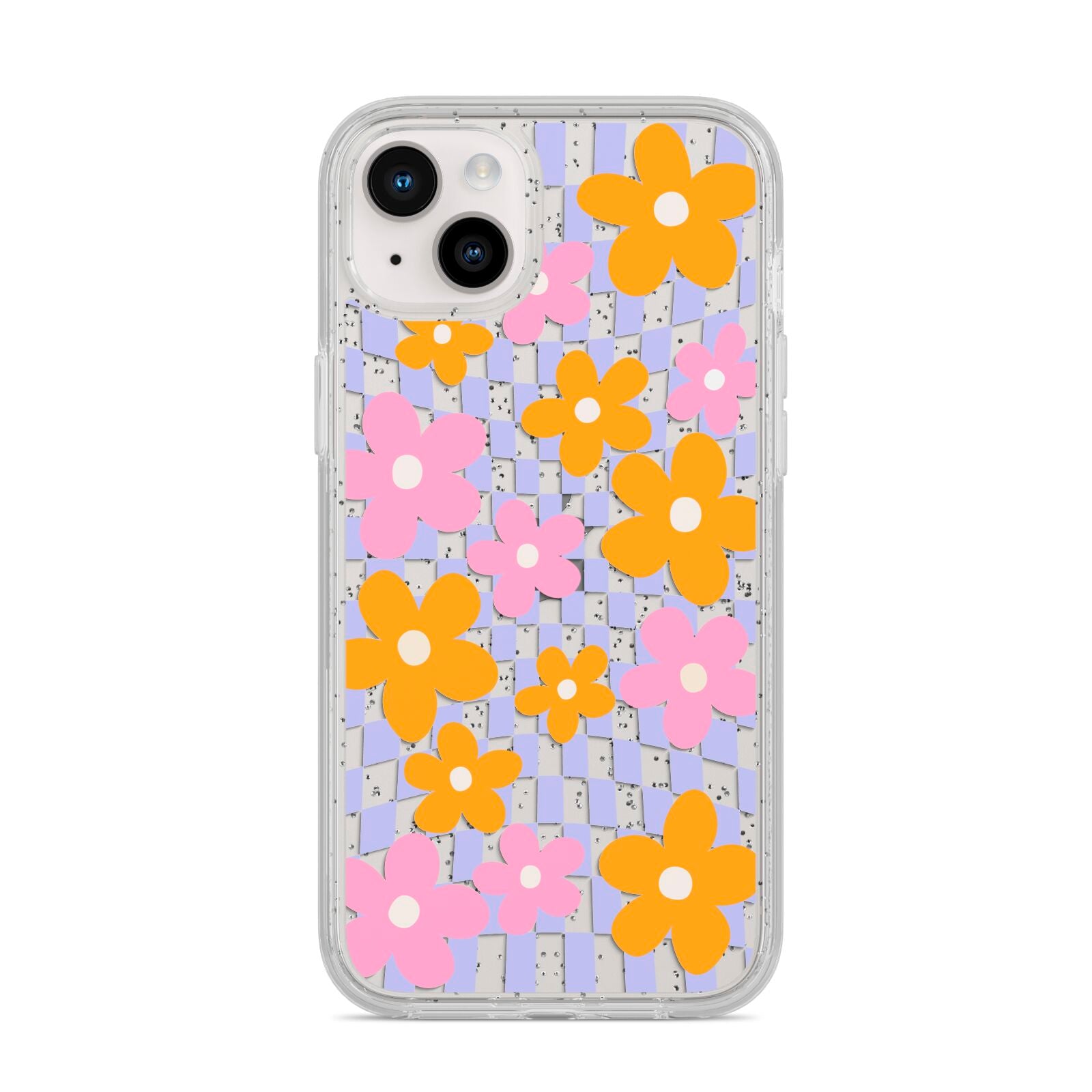 Retro Check Floral iPhone 14 Plus Glitter Tough Case Starlight