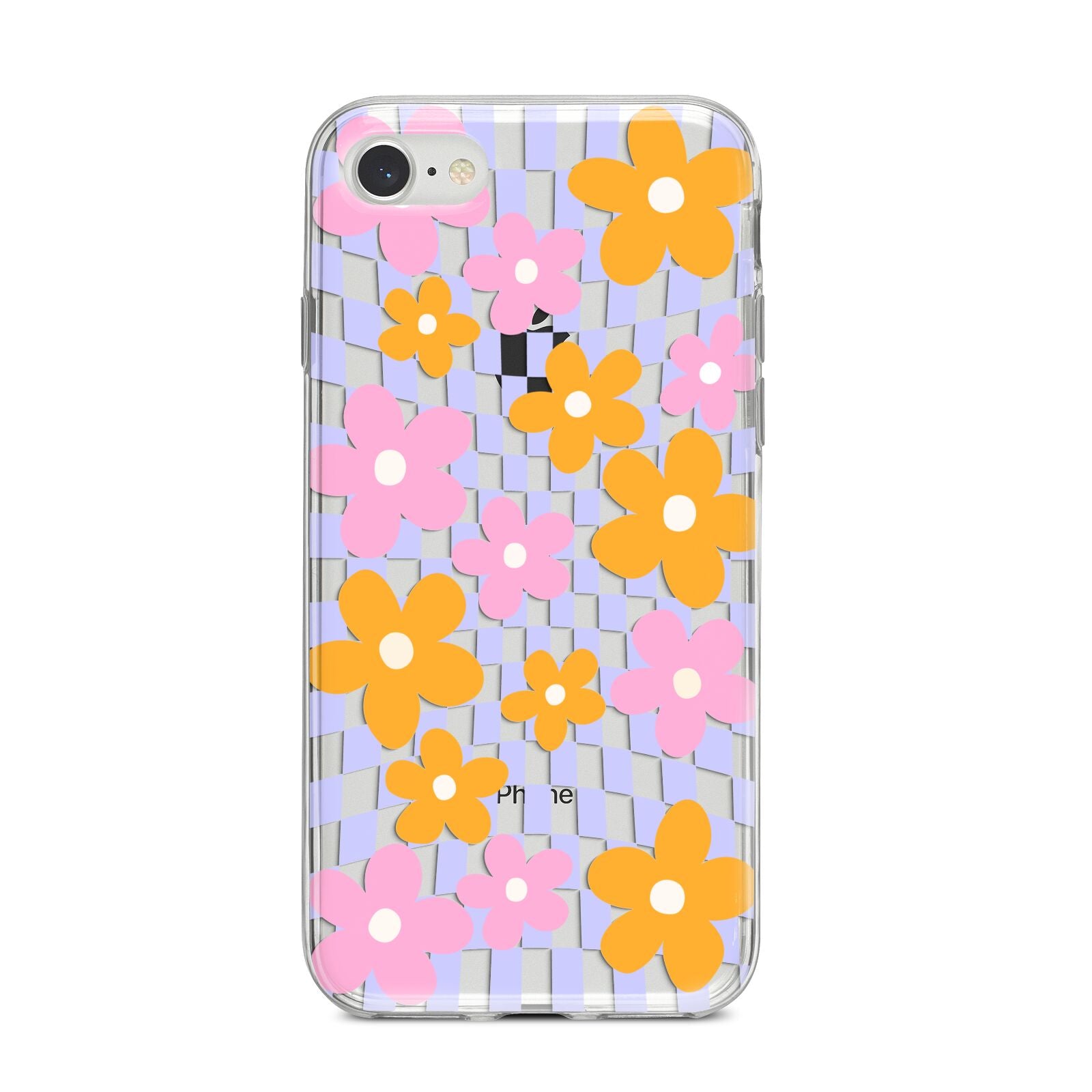 Retro Check Floral iPhone 8 Bumper Case on Silver iPhone