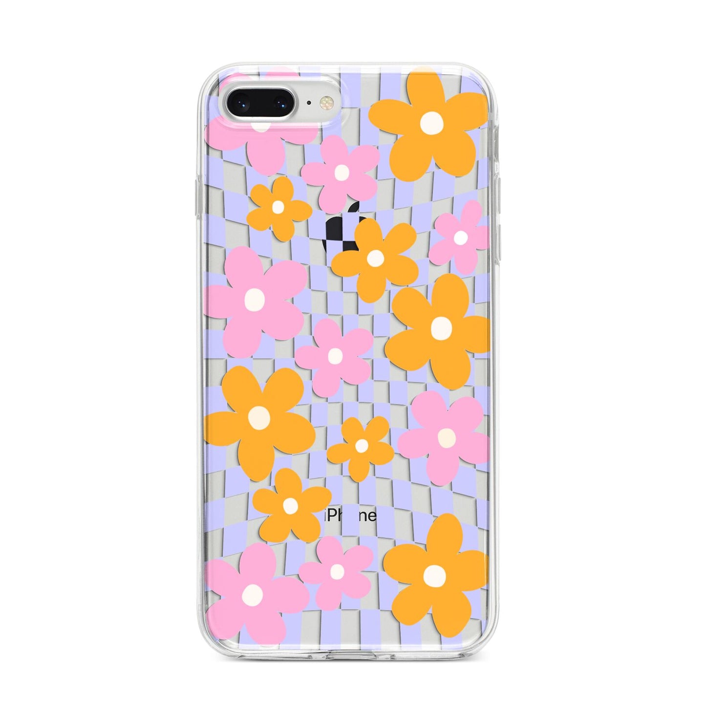 Retro Check Floral iPhone 8 Plus Bumper Case on Silver iPhone