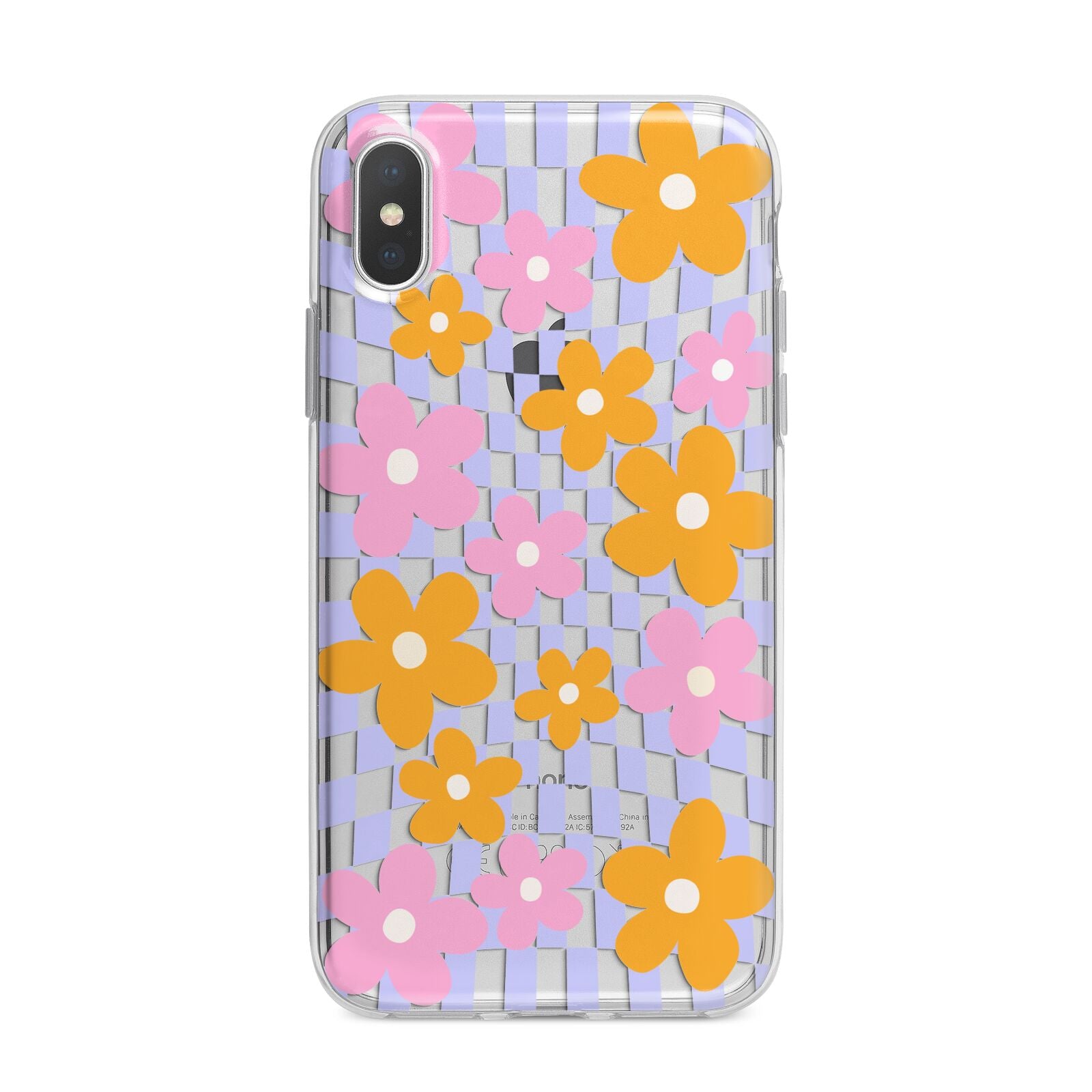 Retro Check Floral iPhone X Bumper Case on Silver iPhone Alternative Image 1