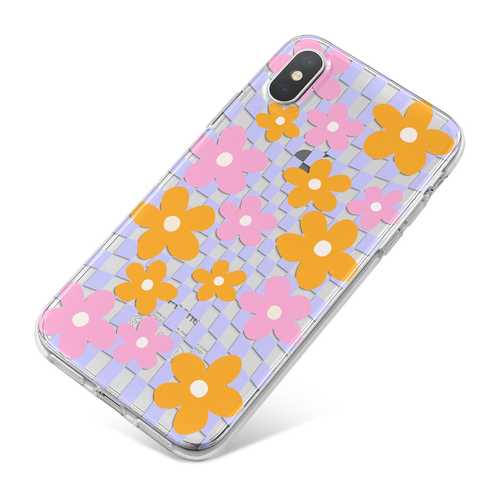 Retro Check Floral iPhone X Bumper Case on Silver iPhone