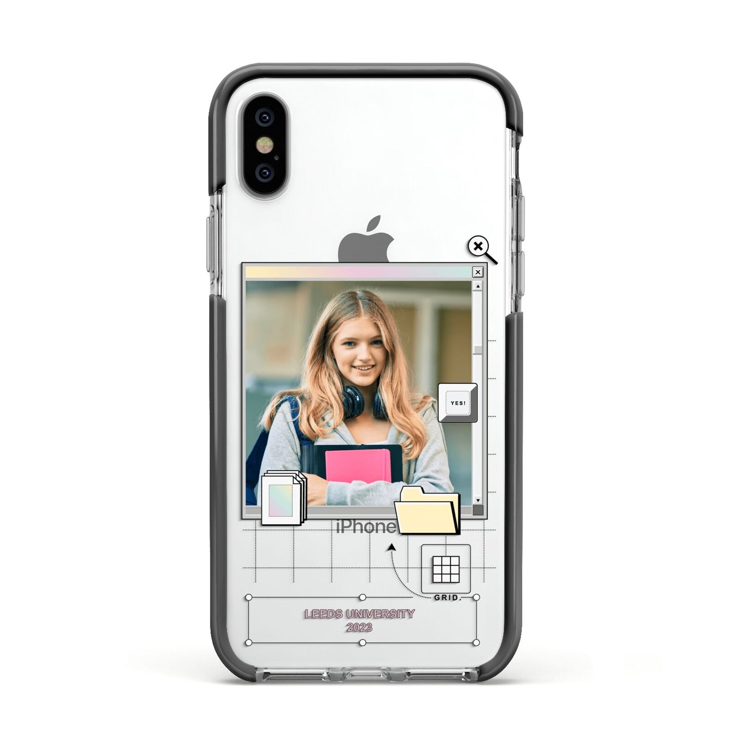 Retro Computer Photo Apple iPhone Xs Impact Case Black Edge on Silver Phone