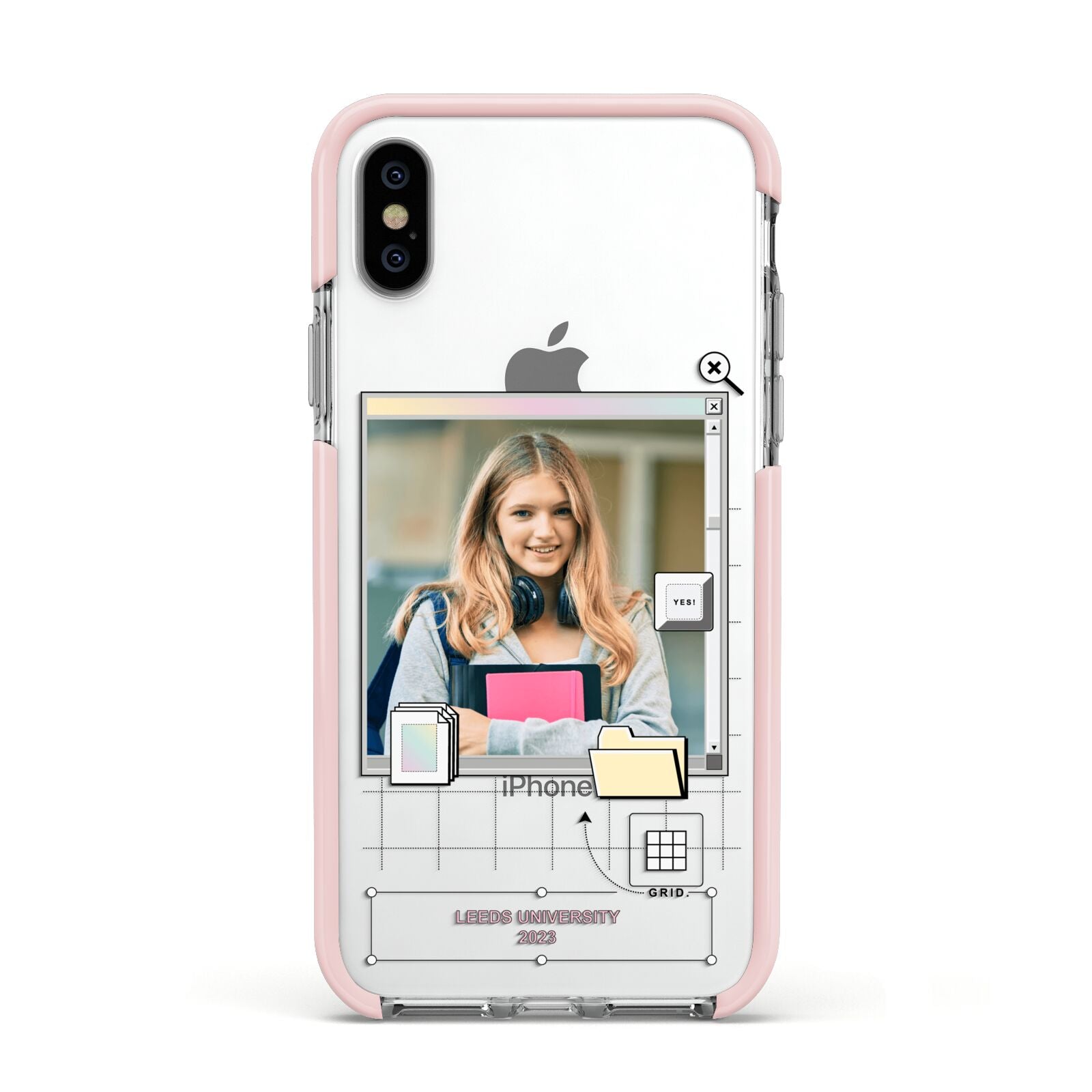 Retro Computer Photo Apple iPhone Xs Impact Case Pink Edge on Silver Phone