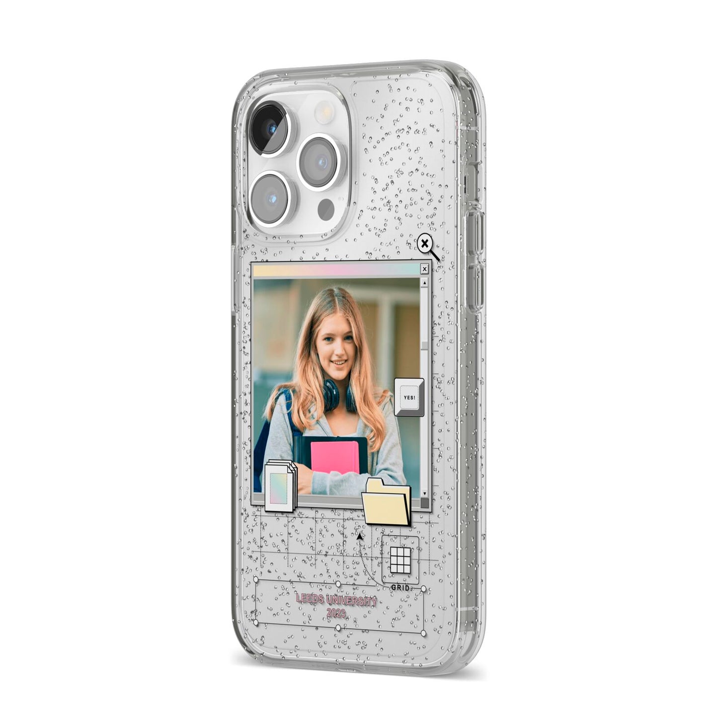 Retro Computer Photo iPhone 14 Pro Max Glitter Tough Case Silver Angled Image