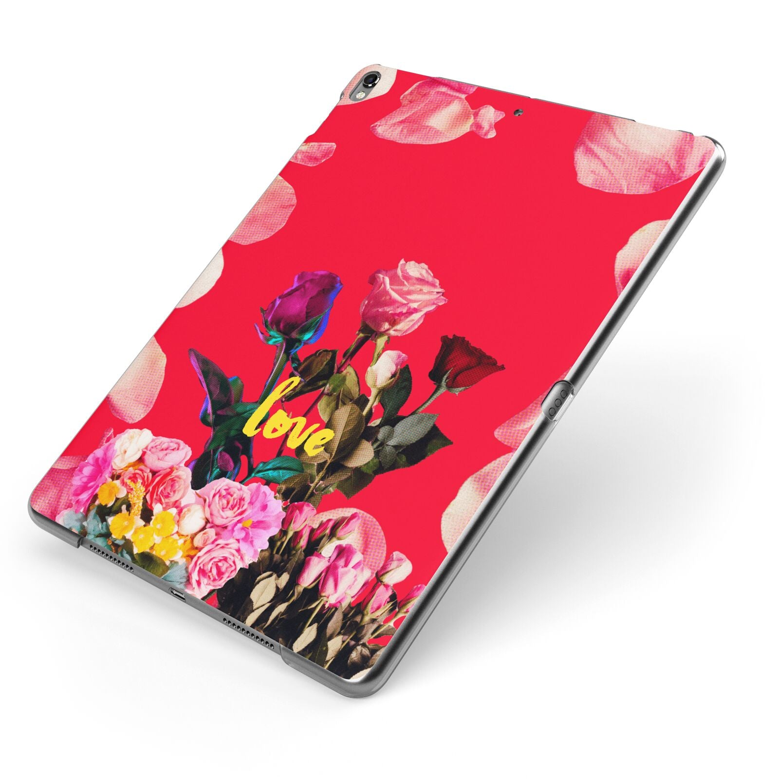 Retro Floral Valentine Apple iPad Case on Grey iPad Side View