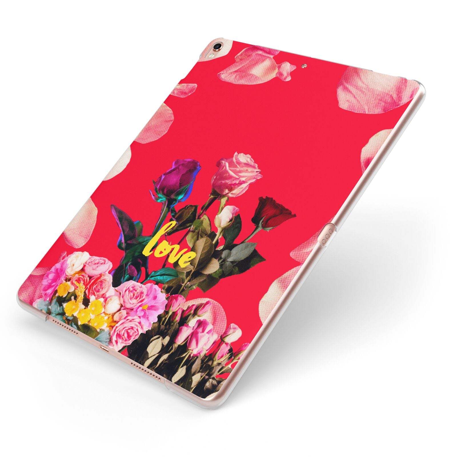 Retro Floral Valentine Apple iPad Case on Rose Gold iPad Side View