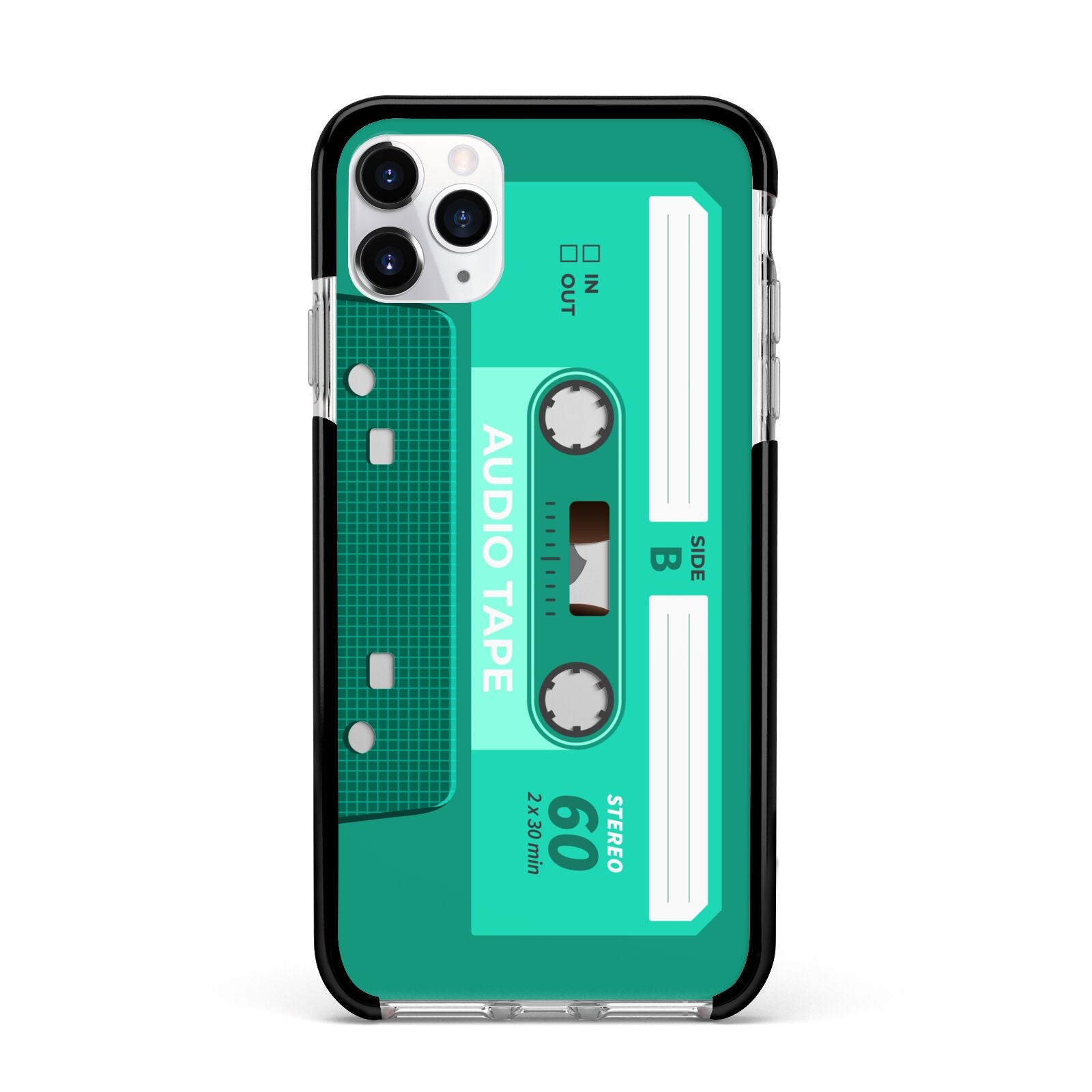 Retro Green Tape Apple iPhone 11 Pro Max in Silver with Black Impact Case