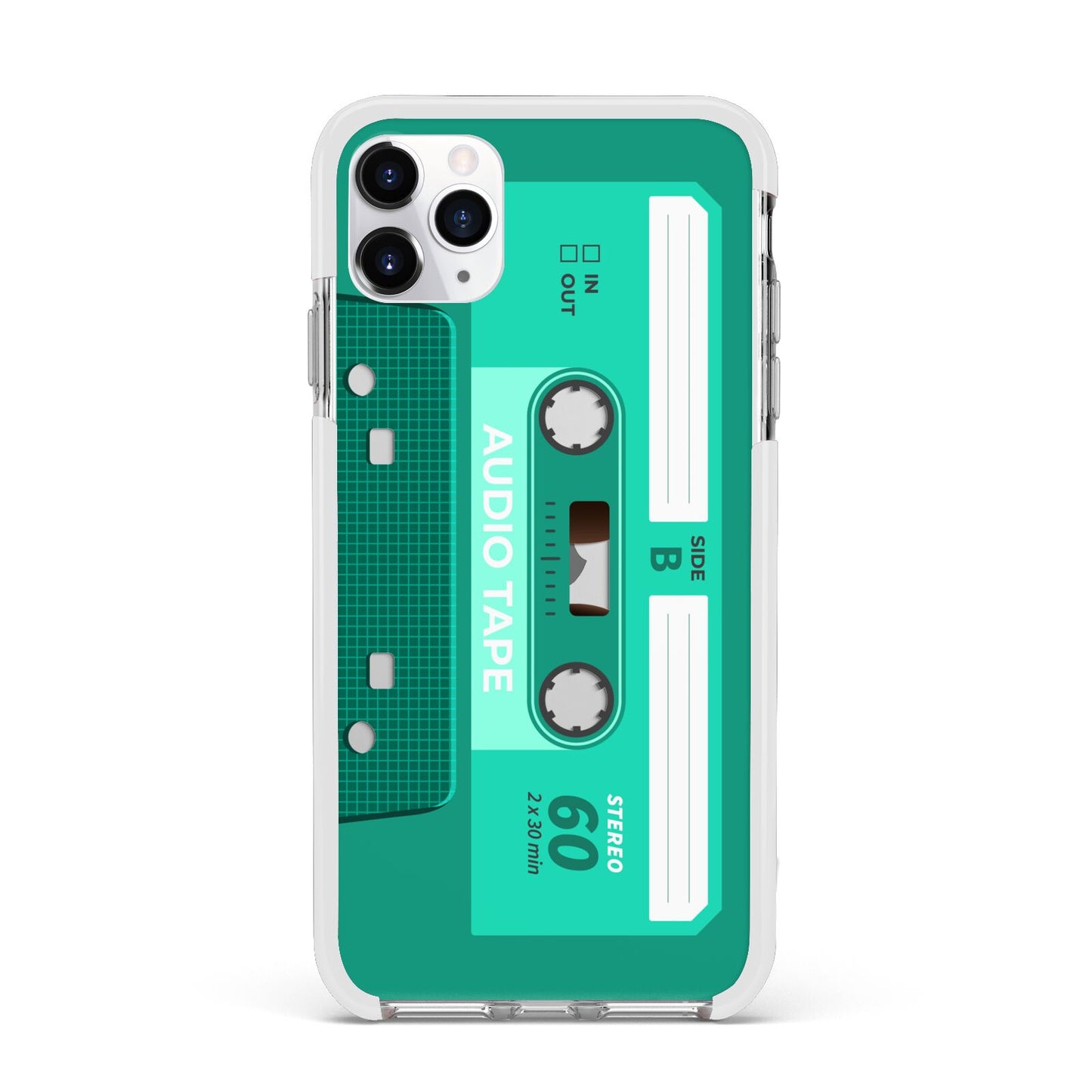 Retro Green Tape Apple iPhone 11 Pro Max in Silver with White Impact Case