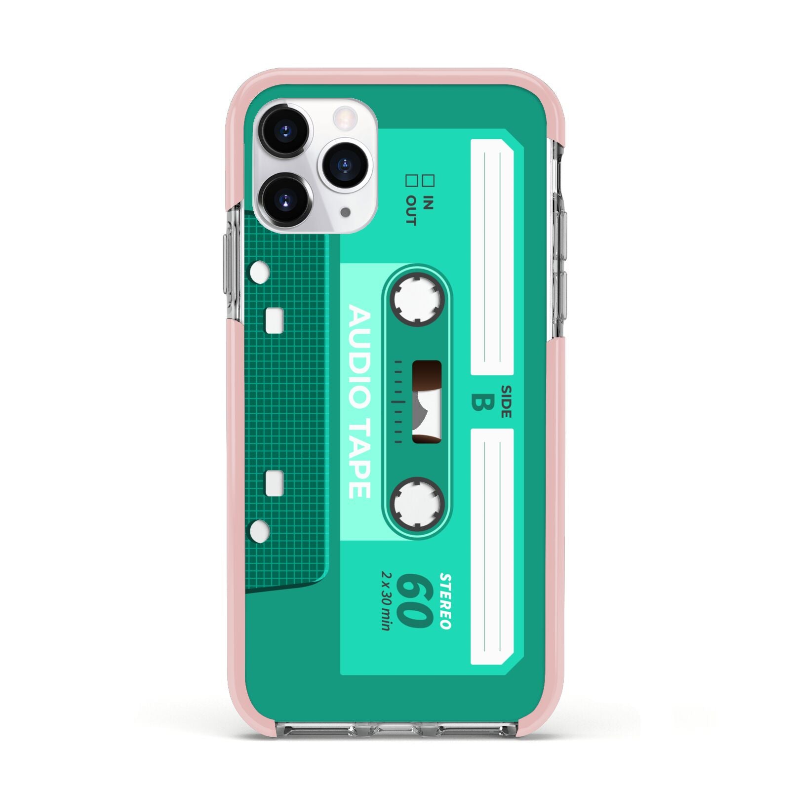 Retro Green Tape Apple iPhone 11 Pro in Silver with Pink Impact Case