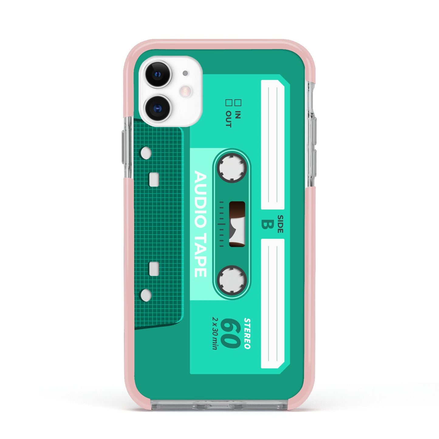 Retro Green Tape Apple iPhone 11 in White with Pink Impact Case