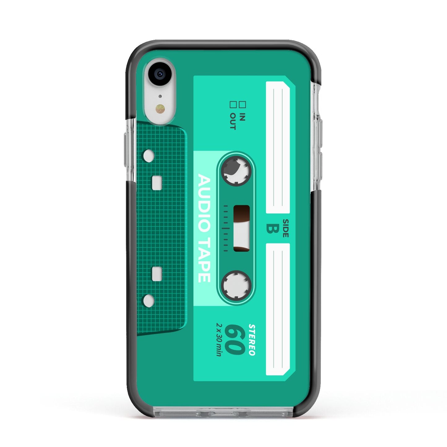 Retro Green Tape Apple iPhone XR Impact Case Black Edge on Silver Phone