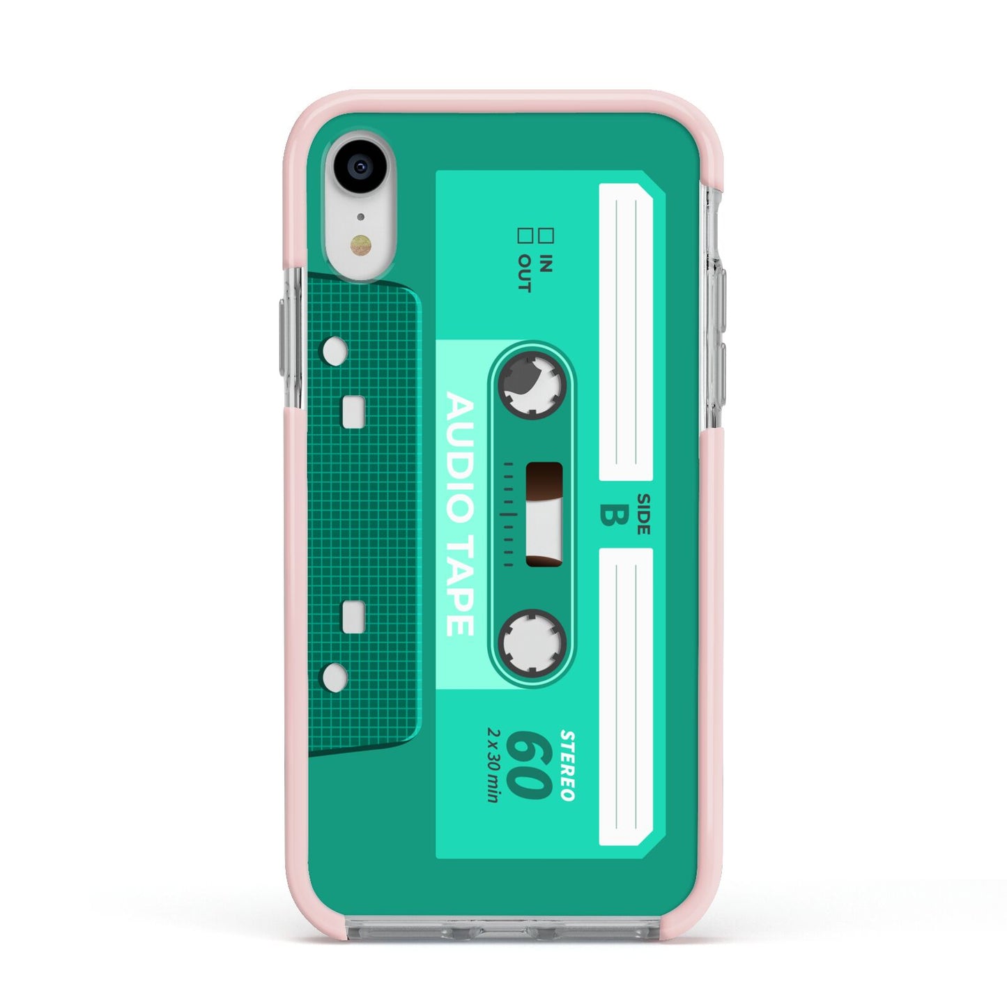 Retro Green Tape Apple iPhone XR Impact Case Pink Edge on Silver Phone