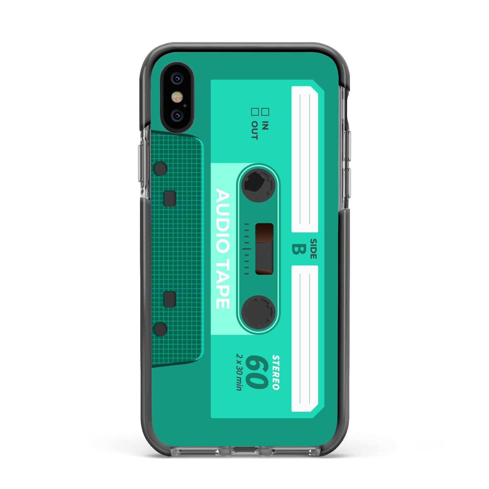 Retro Green Tape Apple iPhone Xs Impact Case Black Edge on Black Phone