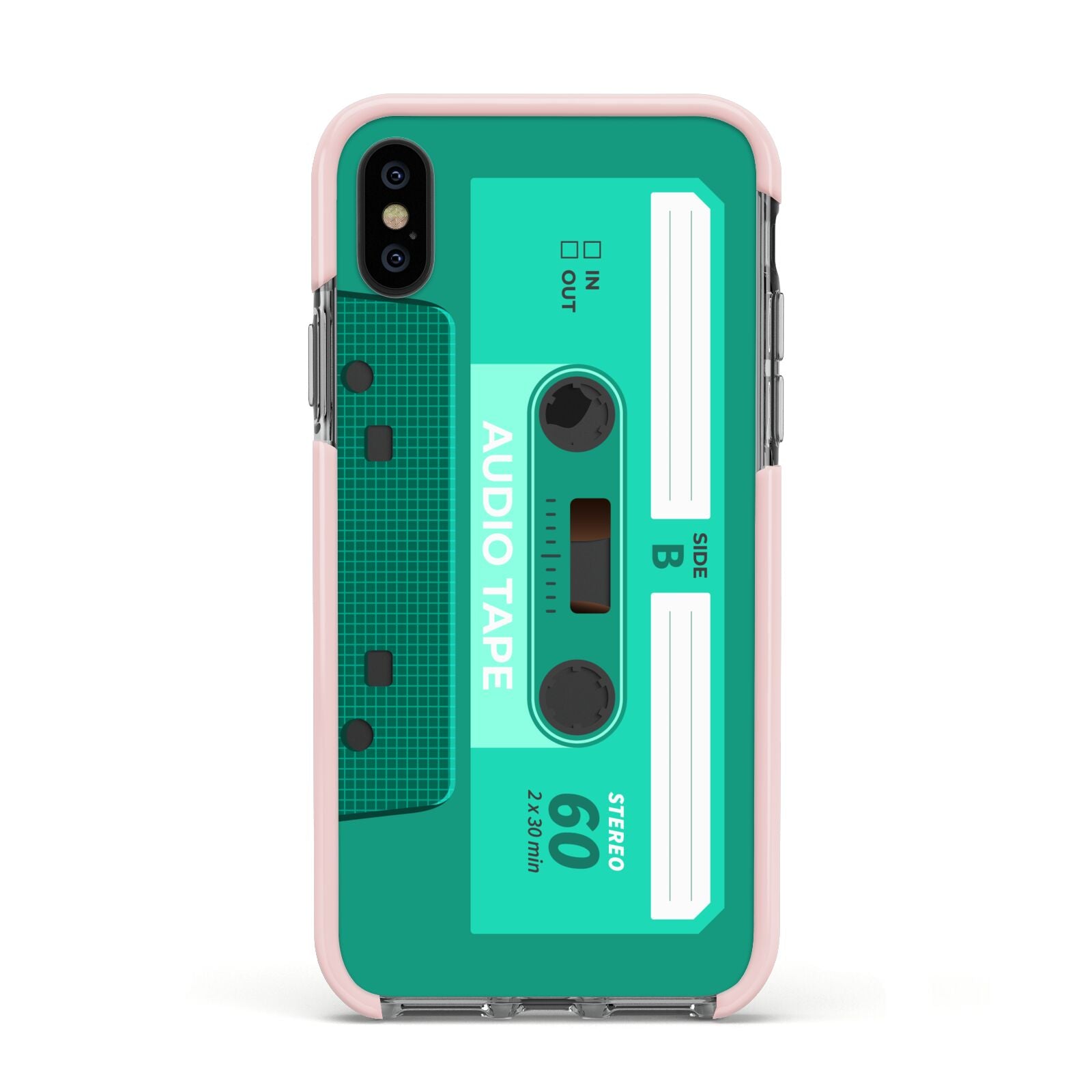 Retro Green Tape Apple iPhone Xs Impact Case Pink Edge on Black Phone