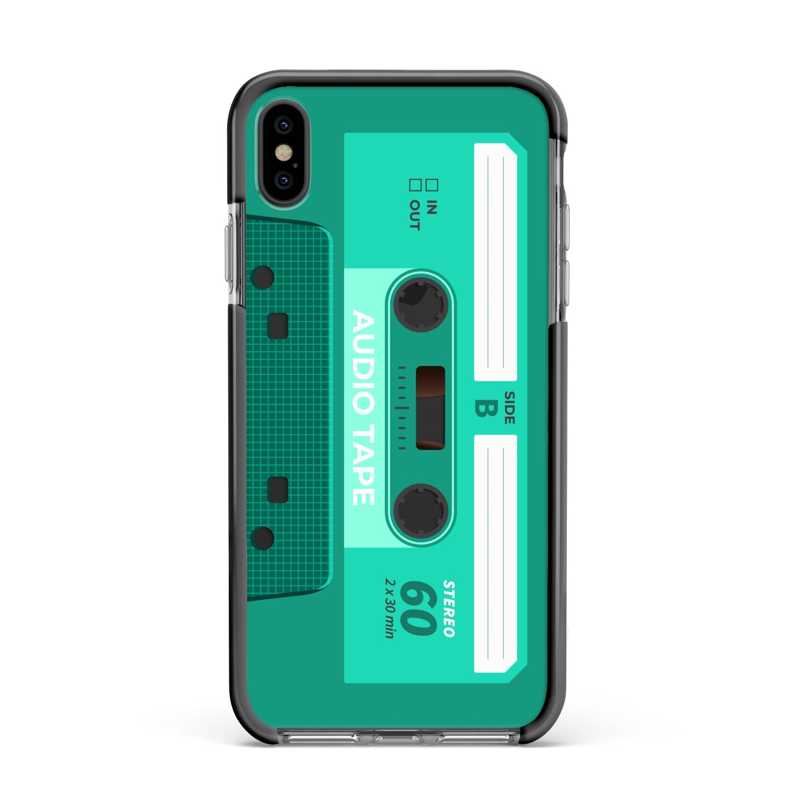 Retro Green Tape Apple iPhone Xs Max Impact Case Black Edge on Black Phone