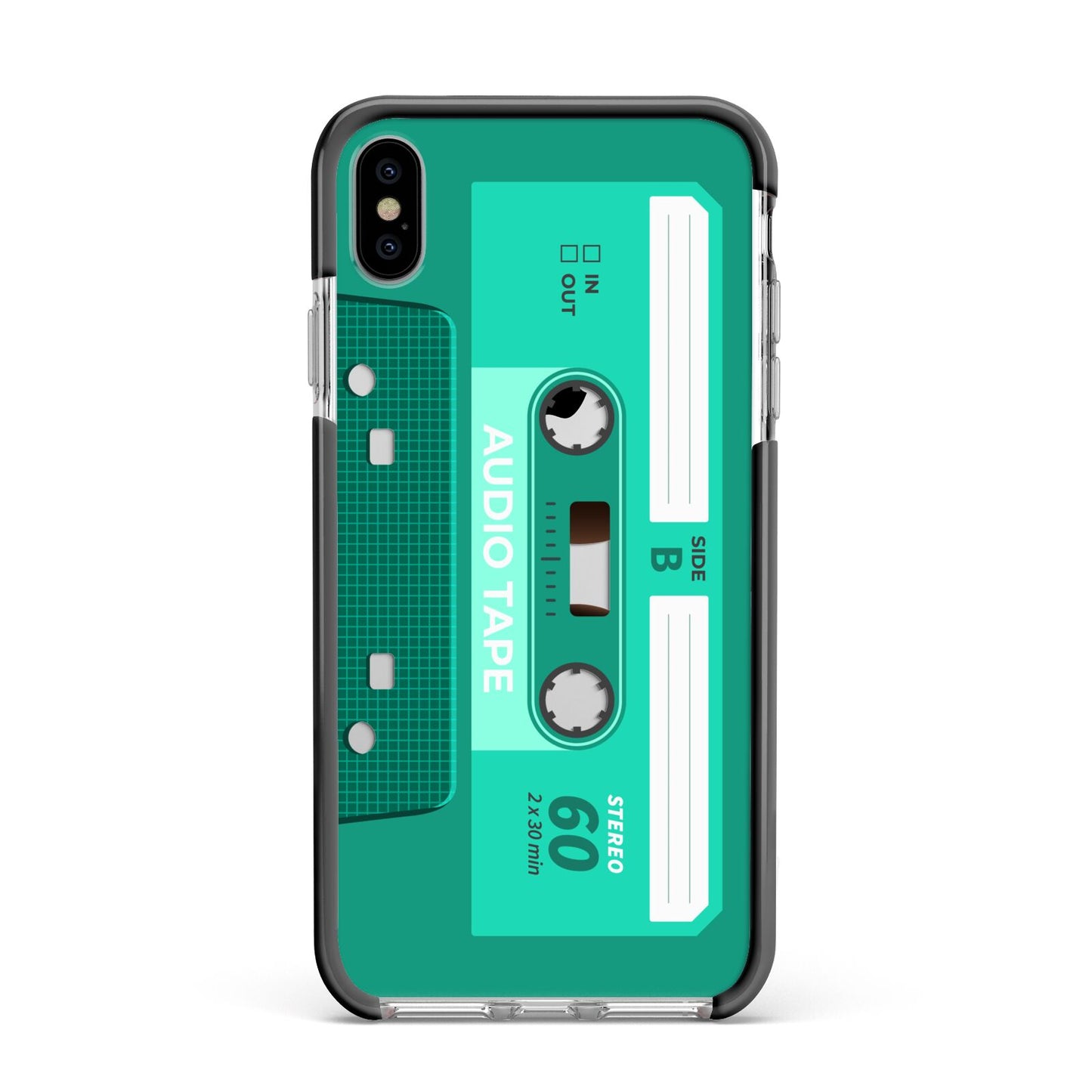 Retro Green Tape Apple iPhone Xs Max Impact Case Black Edge on Silver Phone