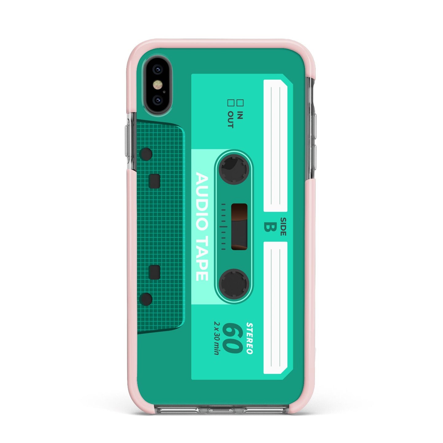 Retro Green Tape Apple iPhone Xs Max Impact Case Pink Edge on Black Phone