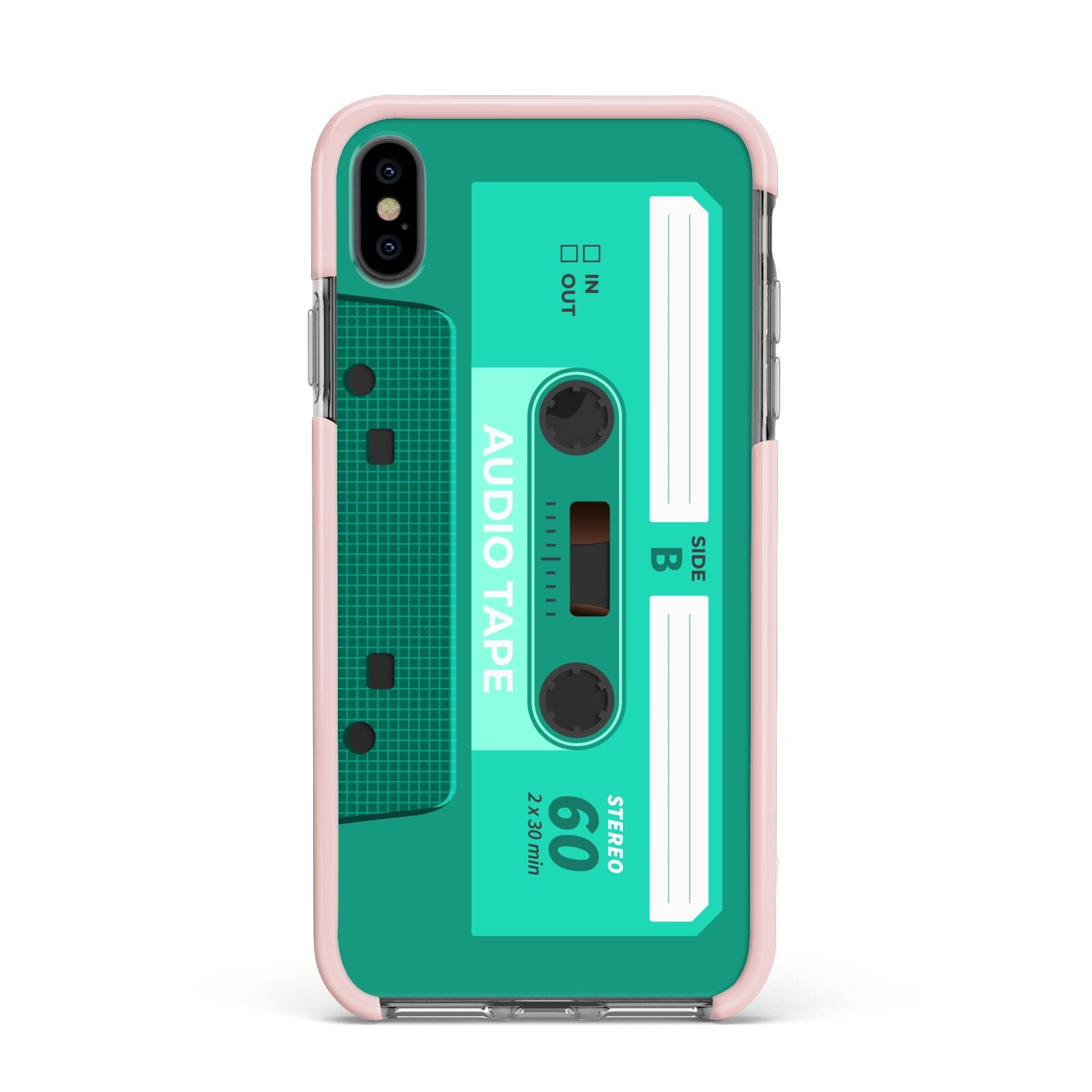 Retro Green Tape Apple iPhone Xs Max Impact Case Pink Edge on Black Phone