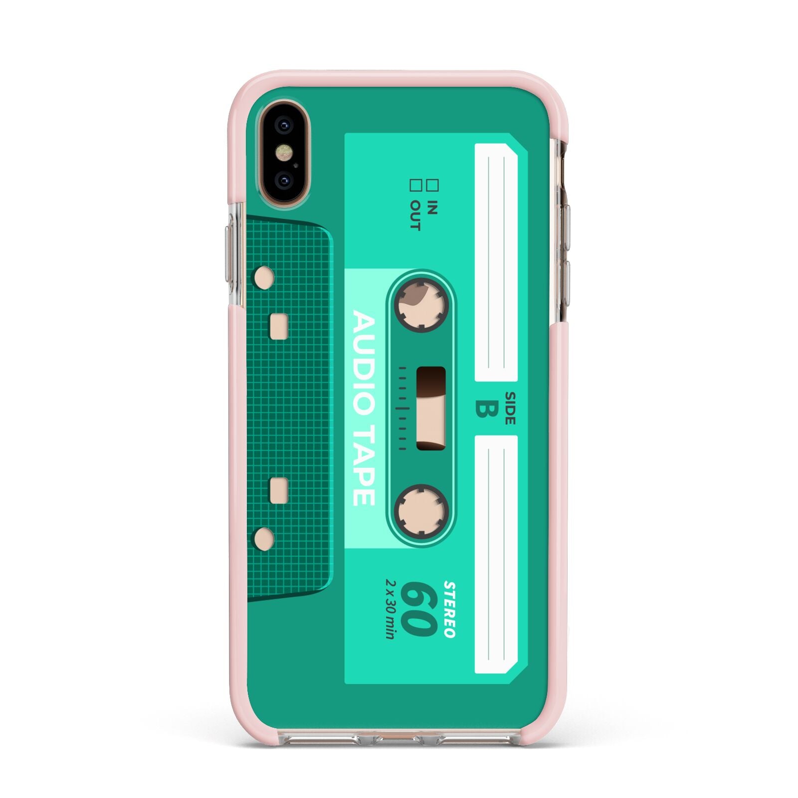 Retro Green Tape Apple iPhone Xs Max Impact Case Pink Edge on Gold Phone