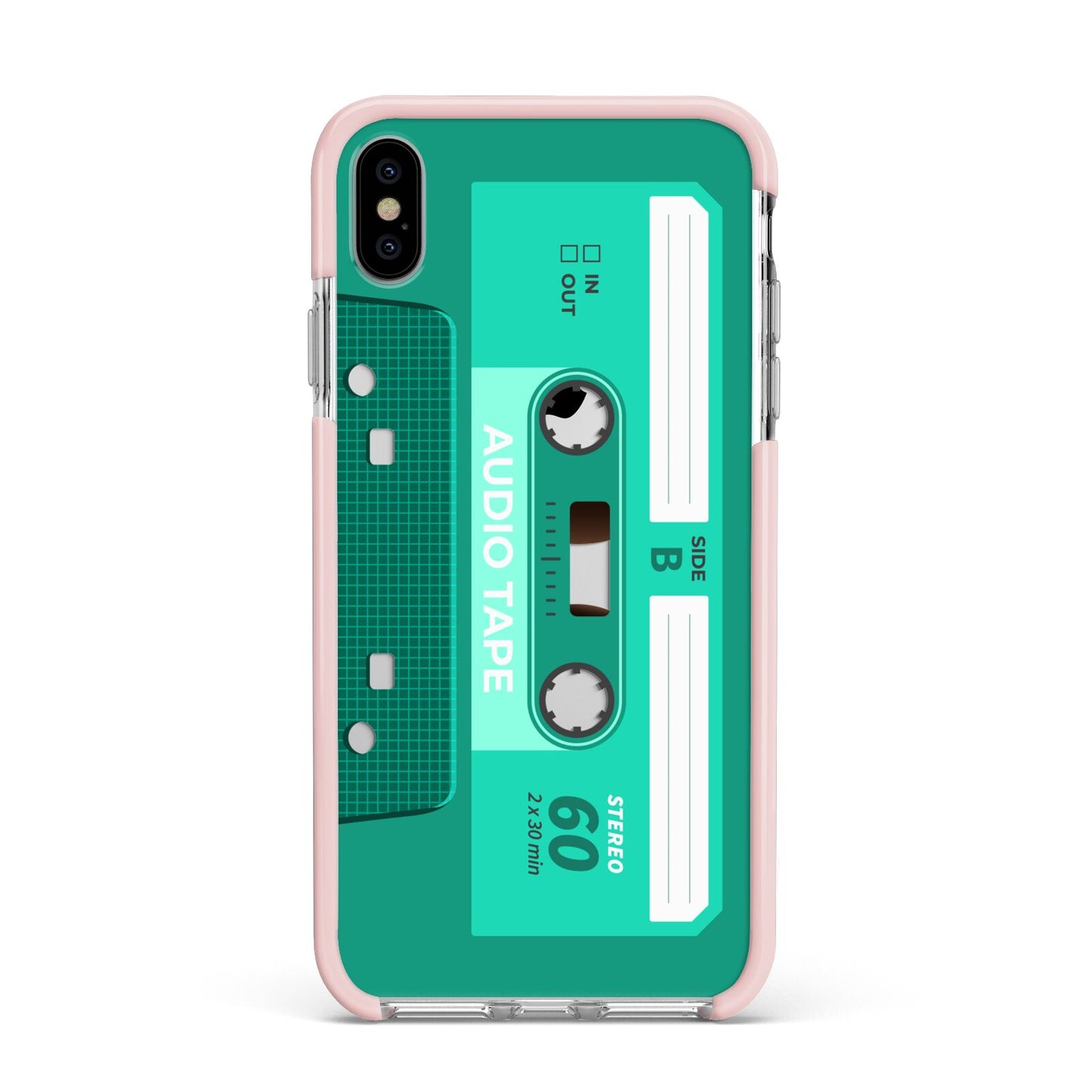 Retro Green Tape Apple iPhone Xs Max Impact Case Pink Edge on Silver Phone