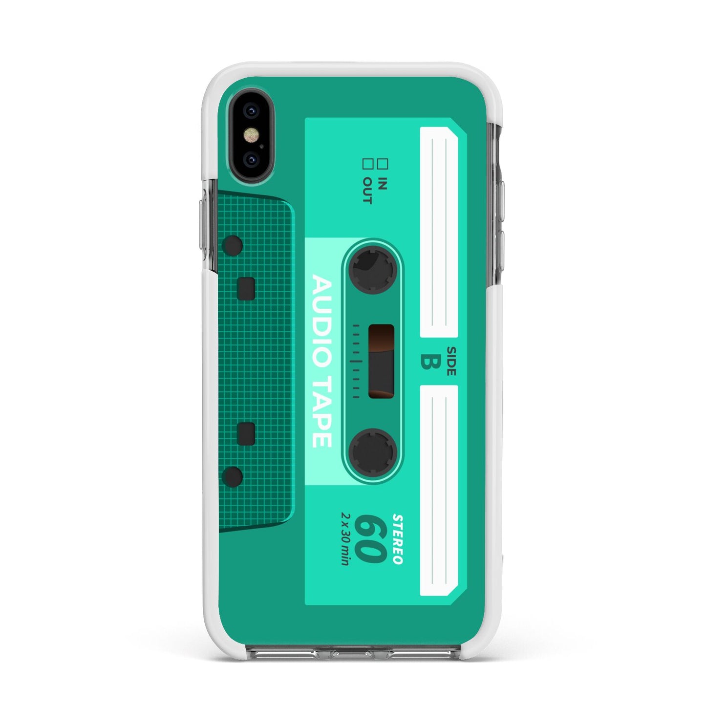 Retro Green Tape Apple iPhone Xs Max Impact Case White Edge on Black Phone