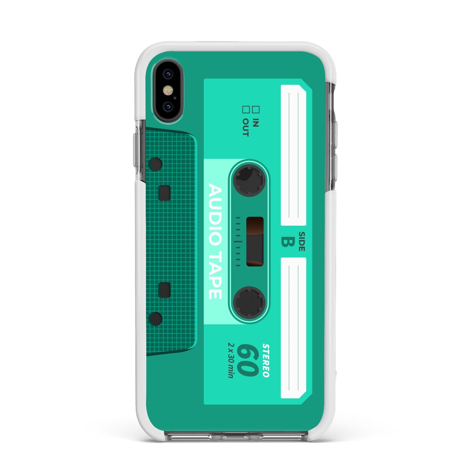 Retro Green Tape Apple iPhone Xs Max Impact Case White Edge on Black Phone