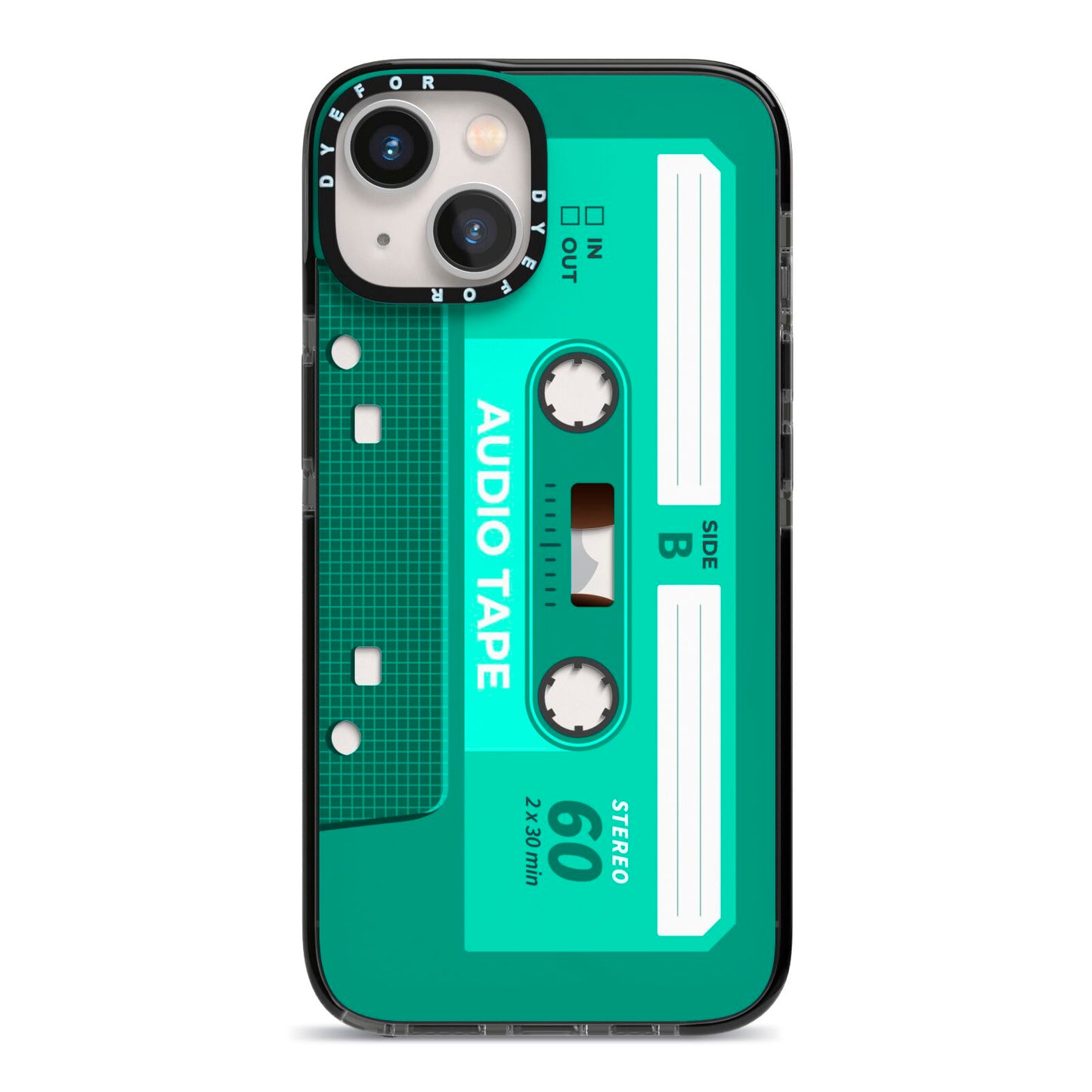 Retro Green Tape iPhone 13 Black Impact Case on Silver phone