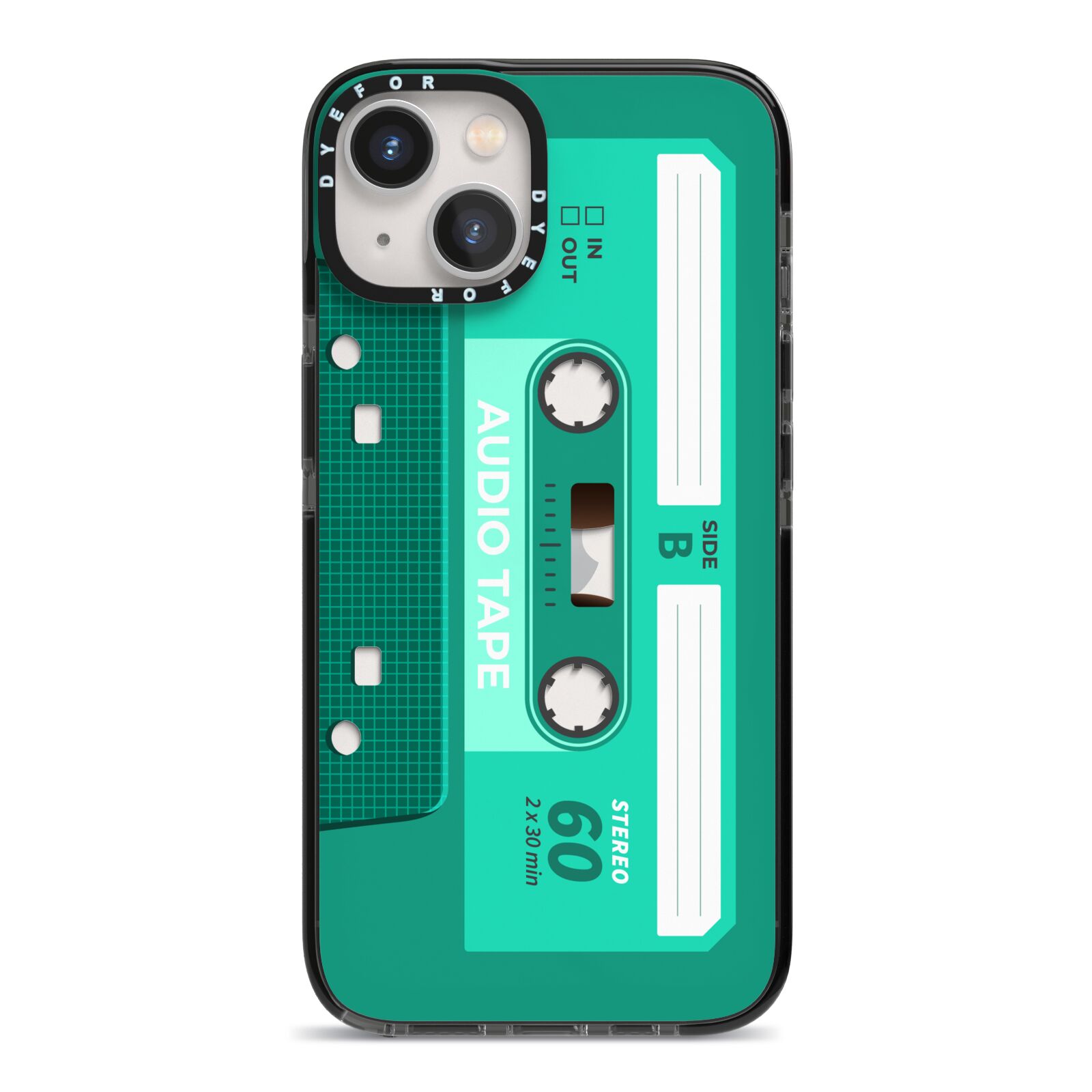 Retro Green Tape iPhone 13 Black Impact Case on Silver phone