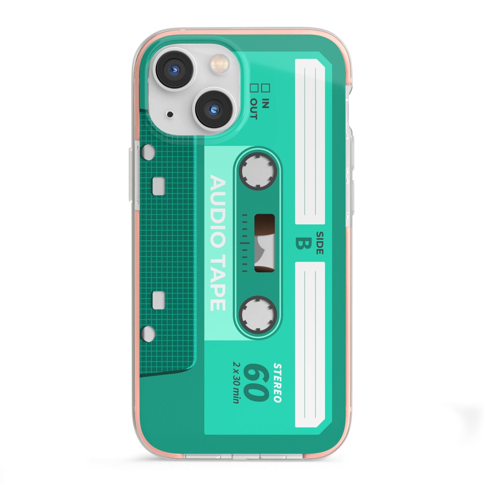 Retro Green Tape iPhone 13 Mini TPU Impact Case with Pink Edges