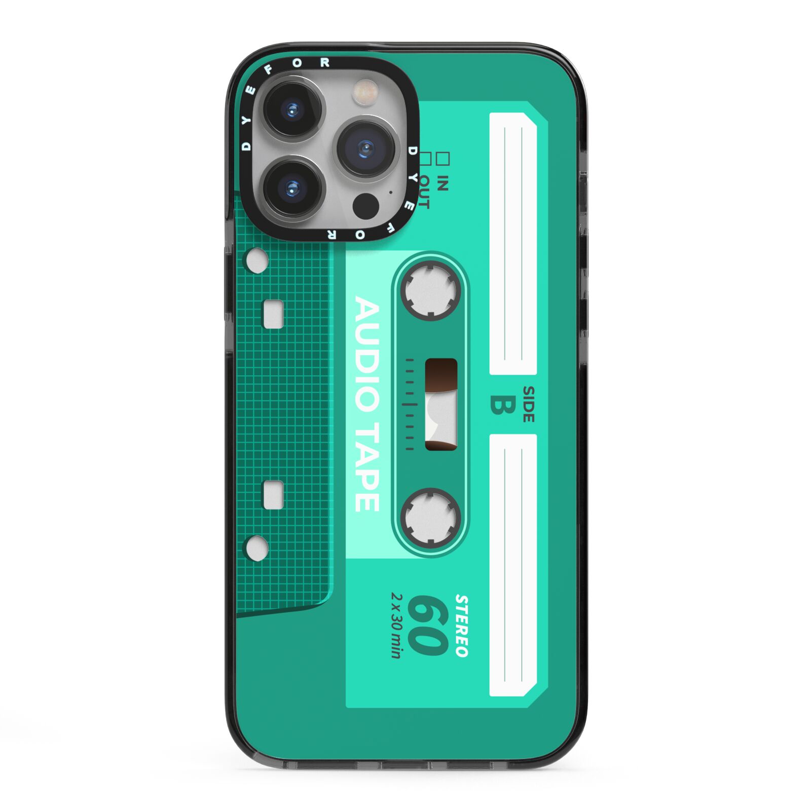 Retro Green Tape iPhone 13 Pro Max Black Impact Case on Silver phone